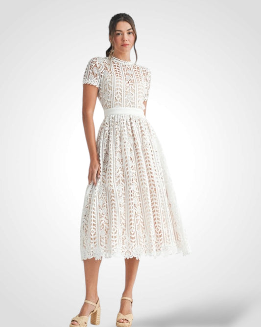 Short Sleeve Lace Midi Dress