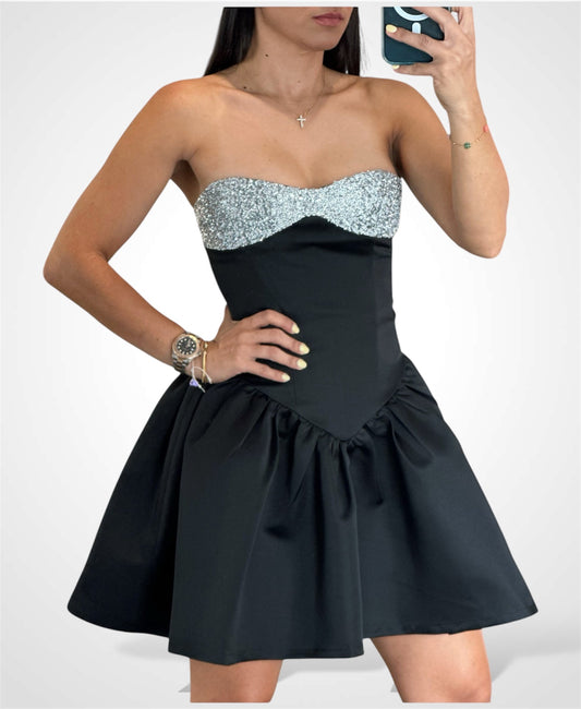 Silvia Black Bustier A Line Mini Dress