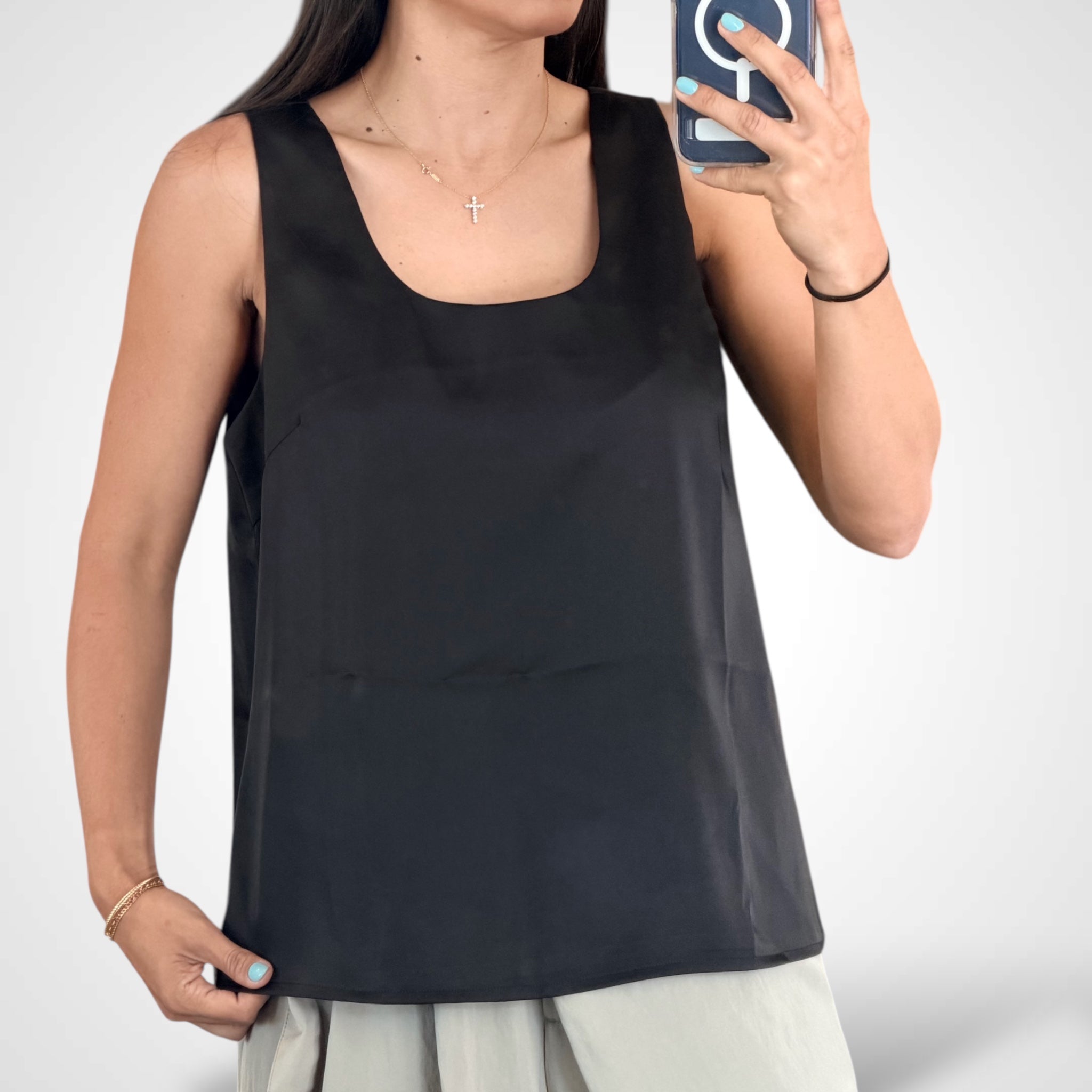 BLACK SATIN TANK TOP•