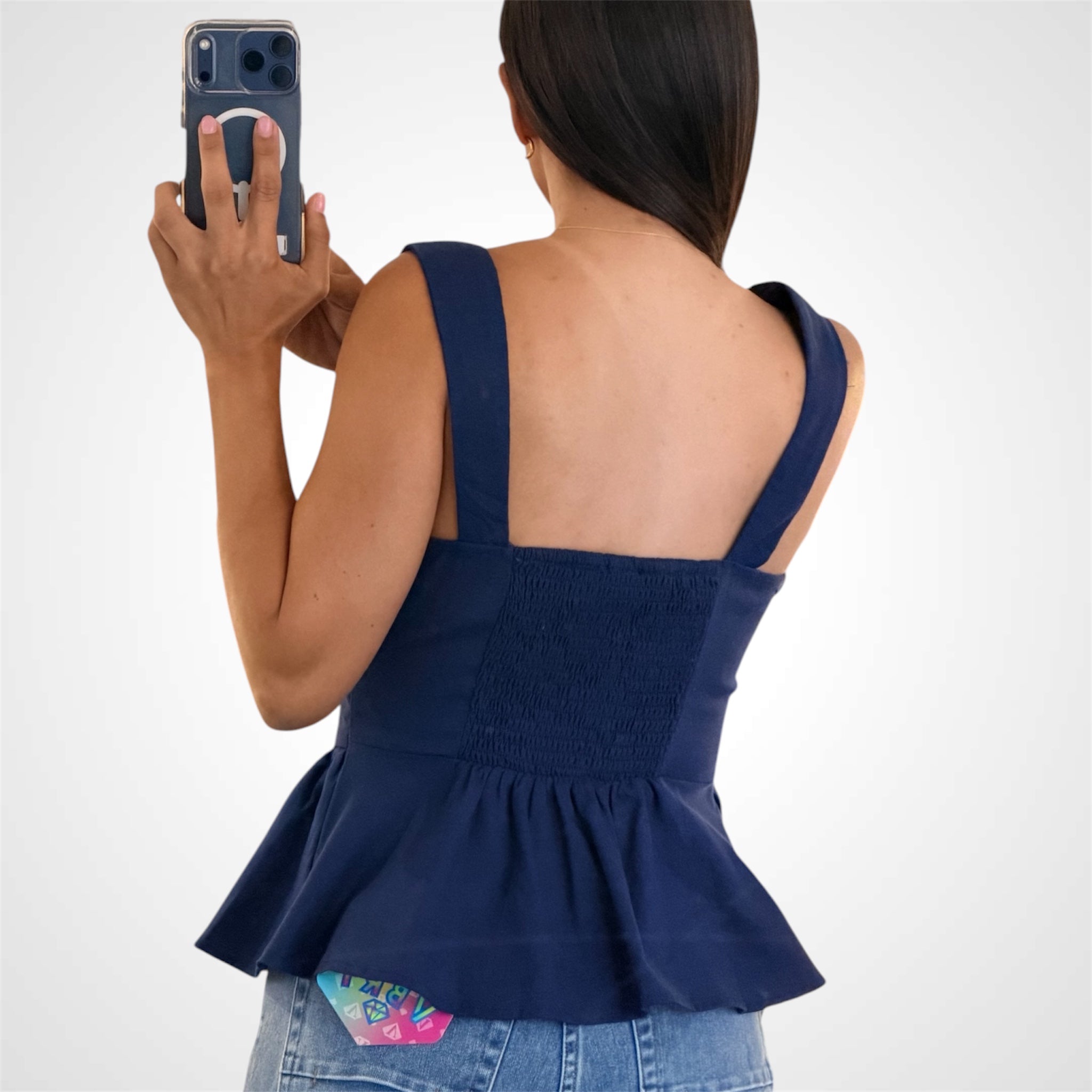 LINEN SQUARE NECK PEPLUM TOP-2