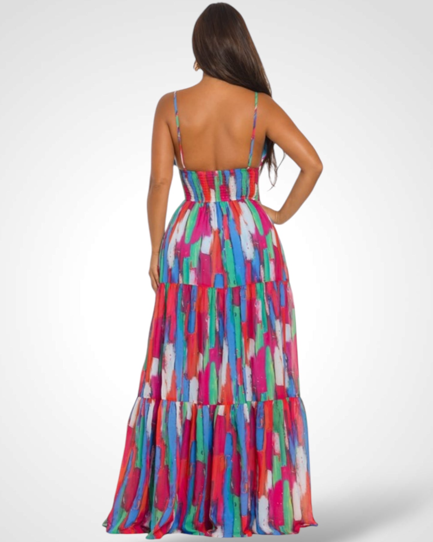 SJQ-CORSET STYLE MULTI-COLOR PRINTED MAXI DRESS