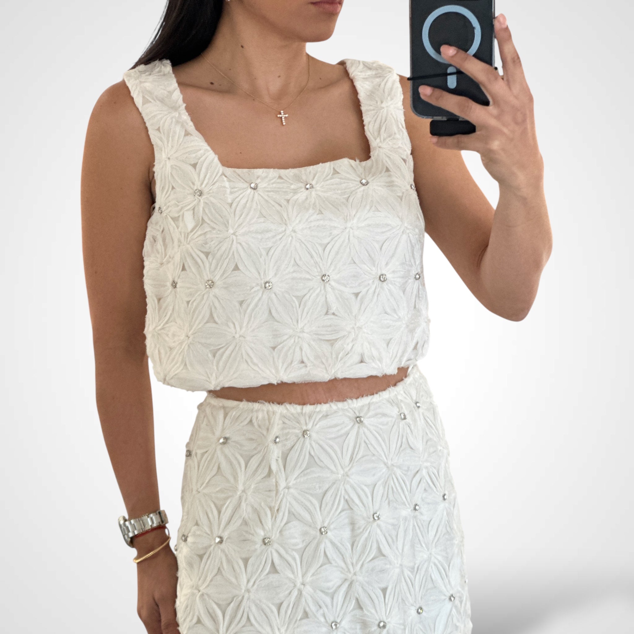 SQUARE NECK CROP TOP AND MINI SKIRT SET•-2