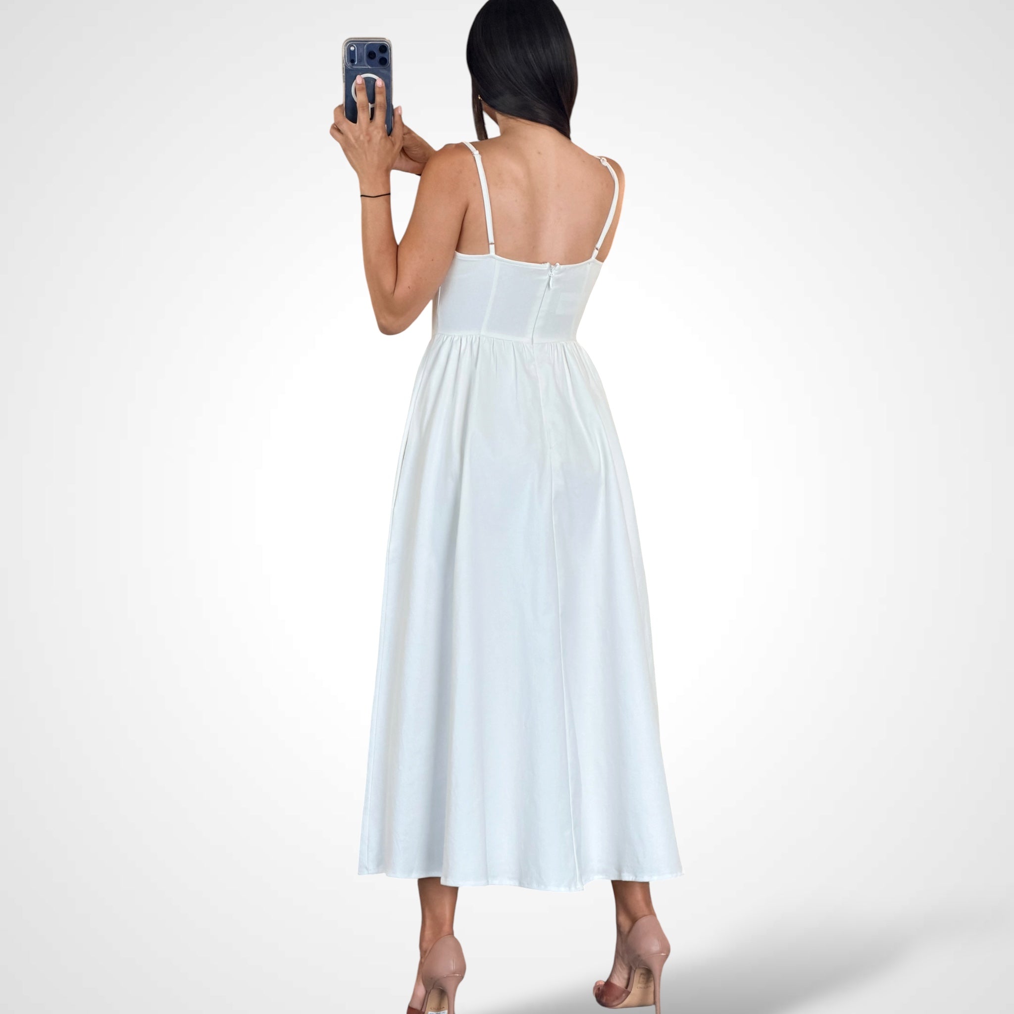 Solid Woven Midi Dress•-3