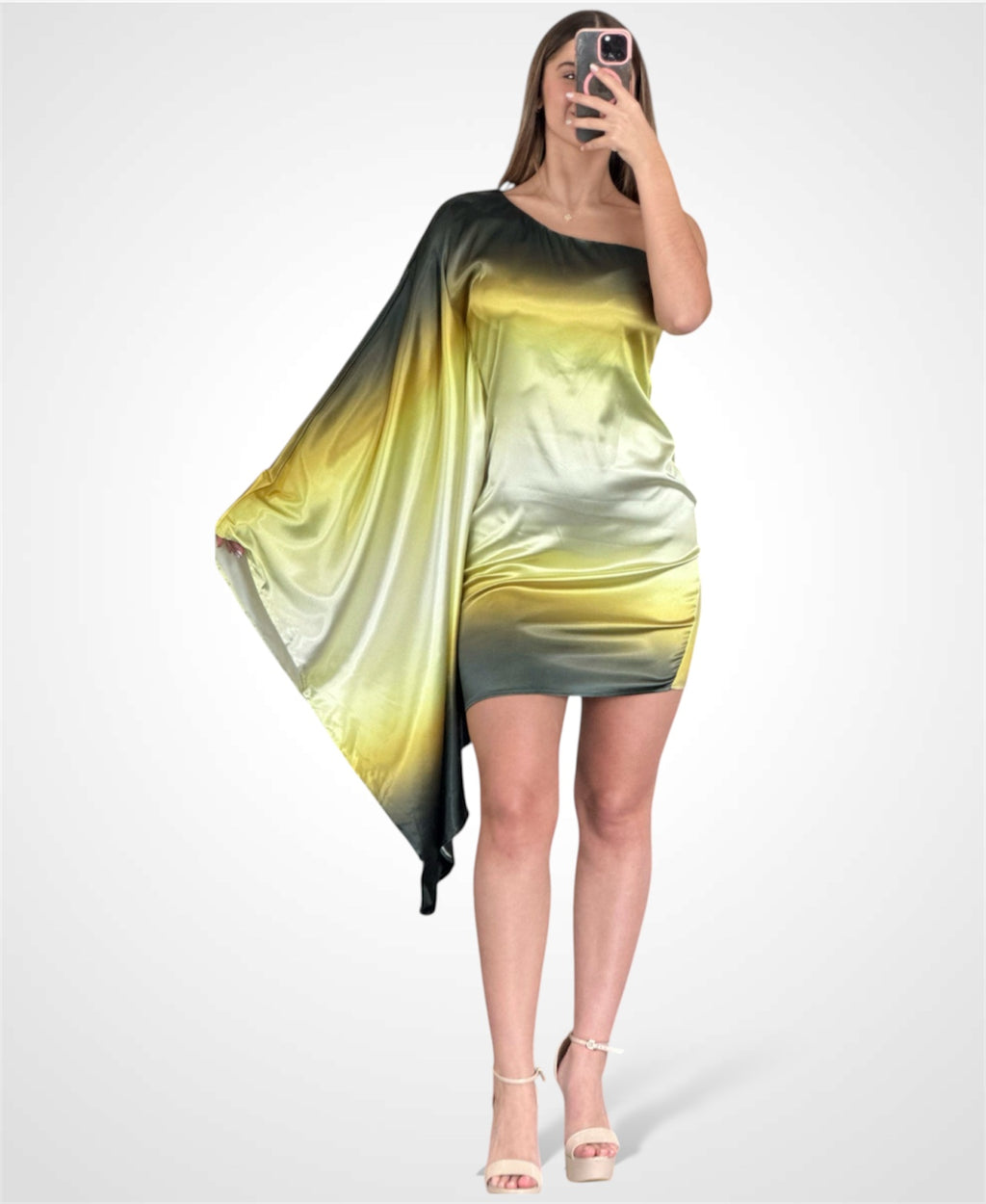 SPARROW ONE SHOULDER SATIN PRINT MIDI DRESS