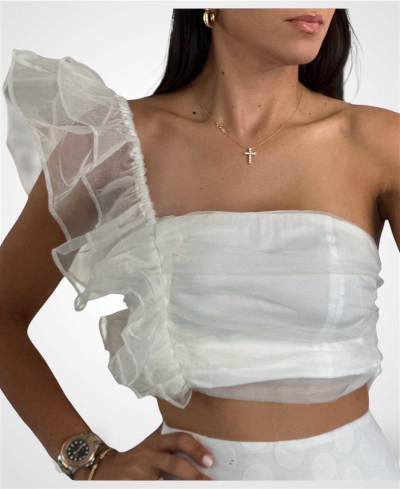 ONE SHOULDER RUFFLE TOP•-2