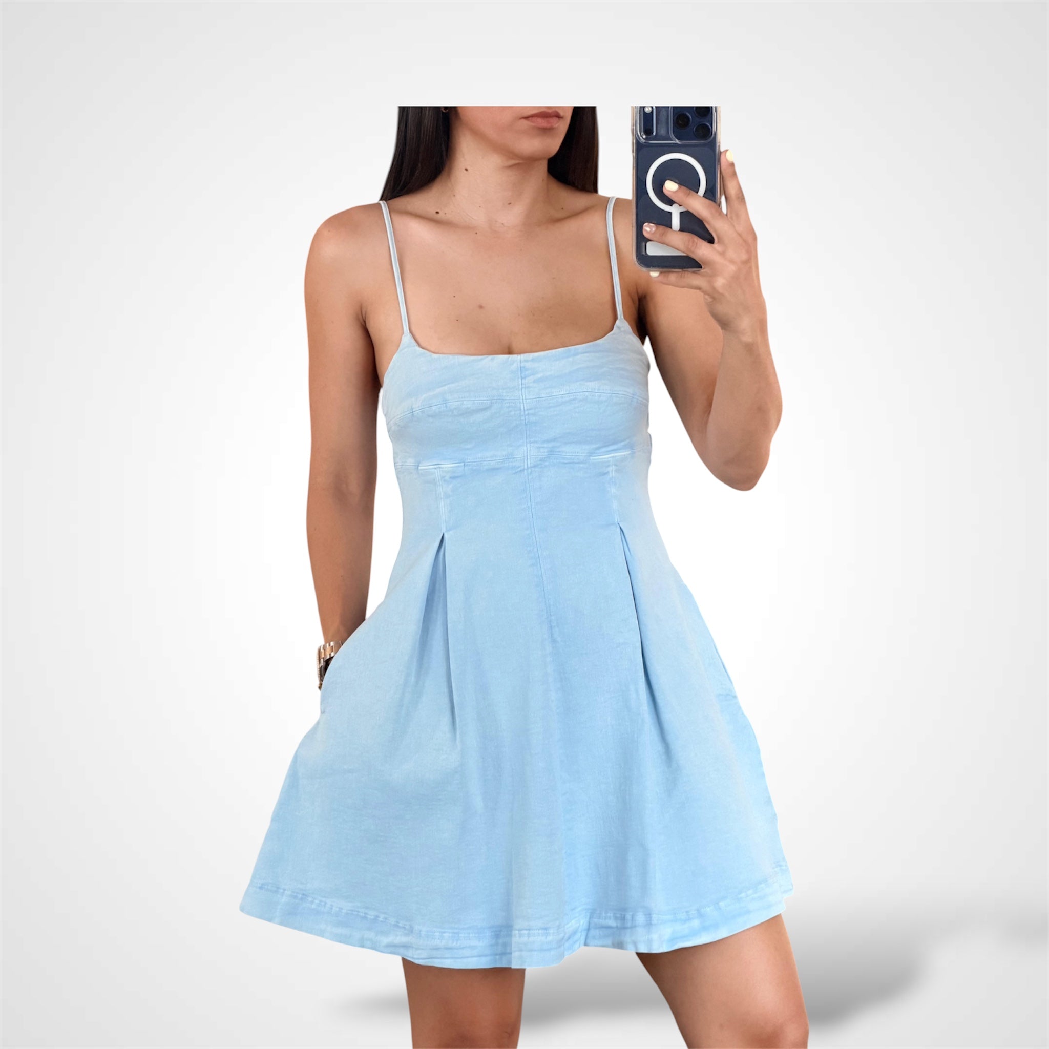 Chambray Strap Side Pocket Dress-2
