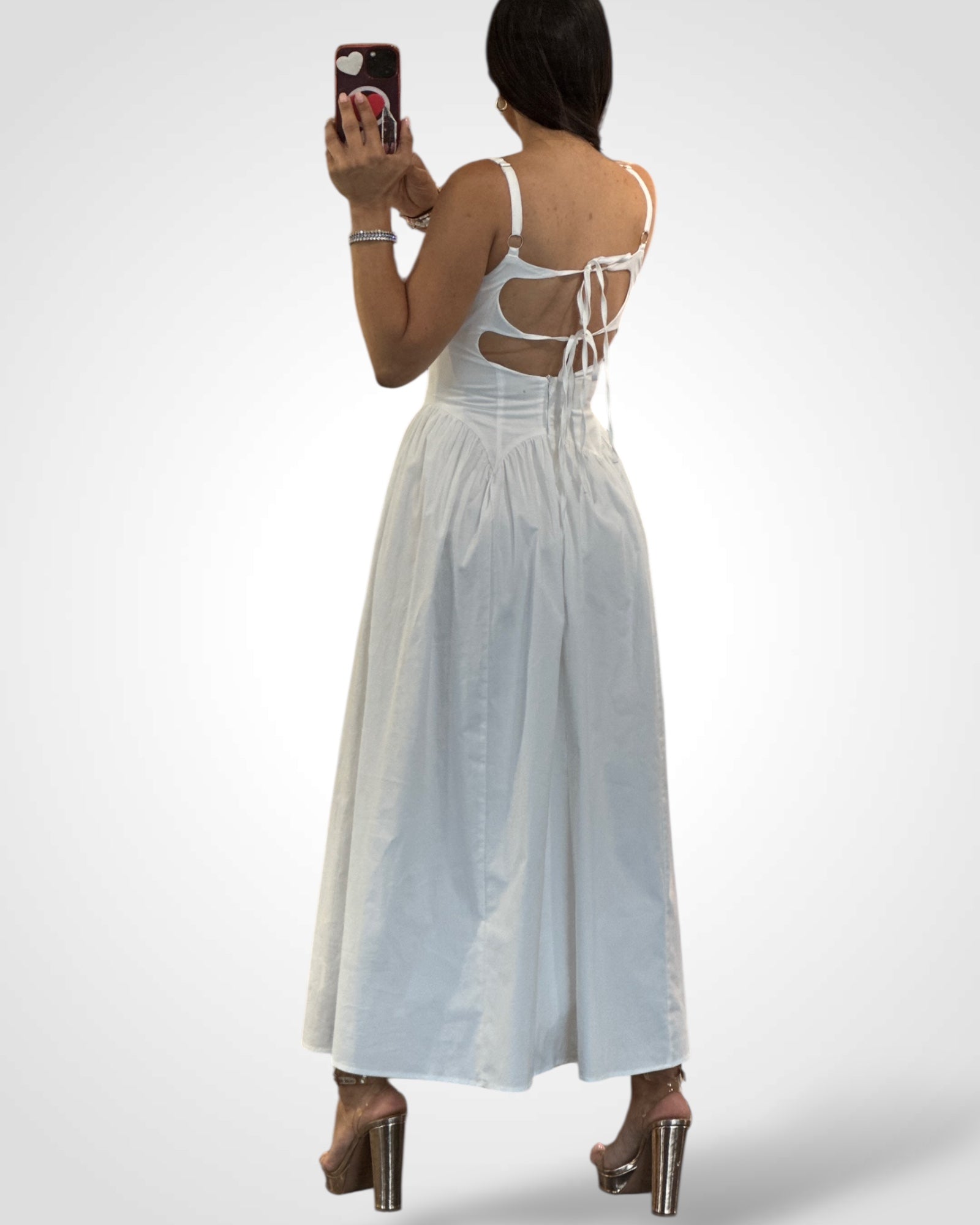 Poplin Adjustable Strap Double Back Tie Midi Dress