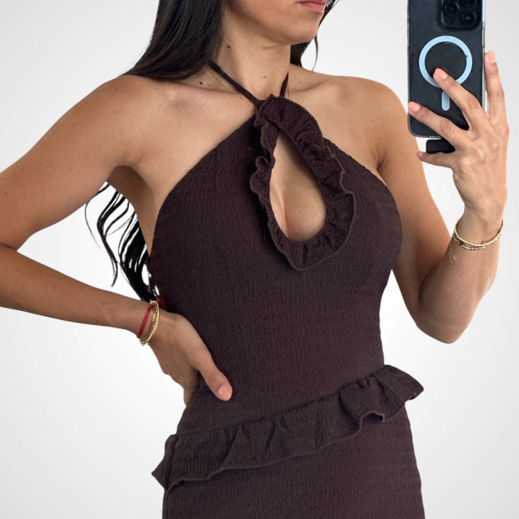 Brown Crinkle Maxi Dress