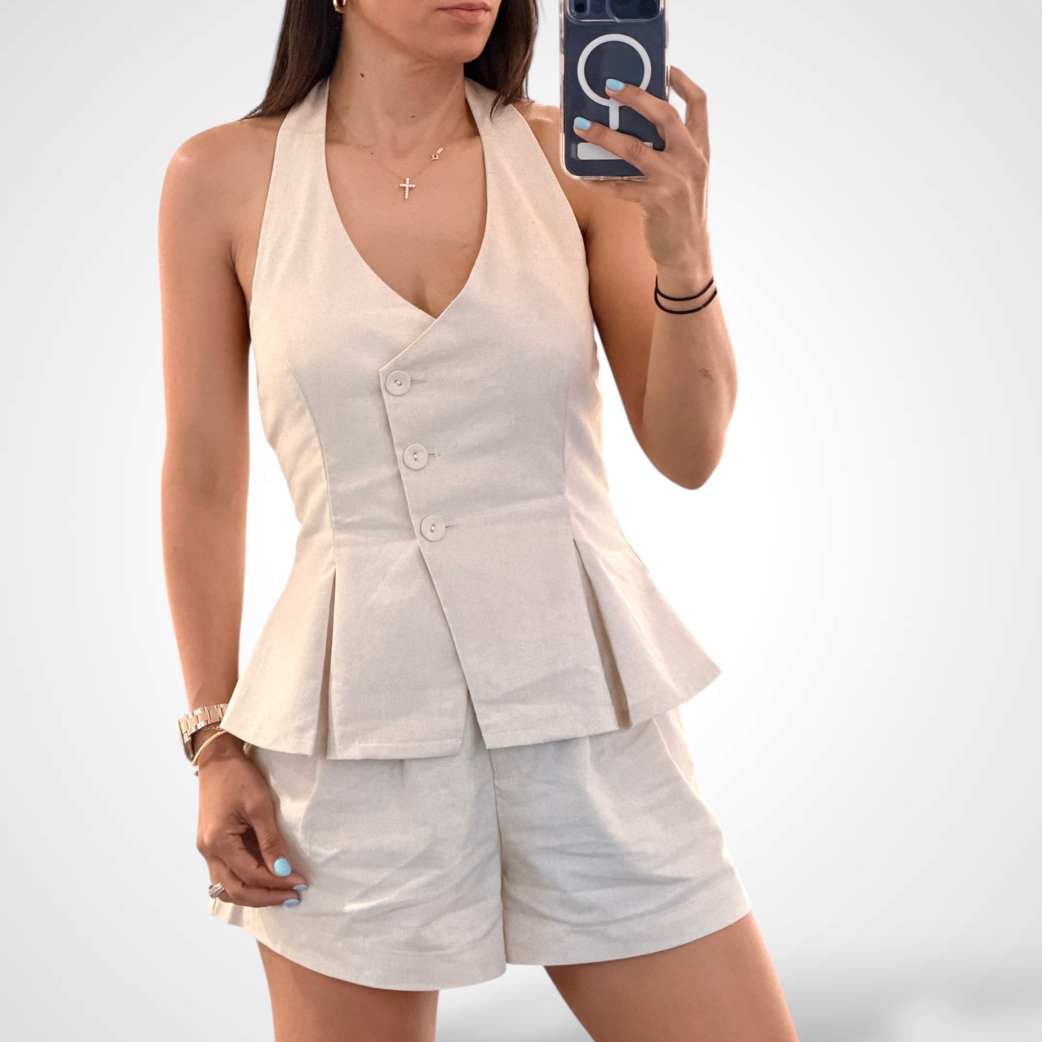 Sleeveless Halter Tailored Peplum Set•-1