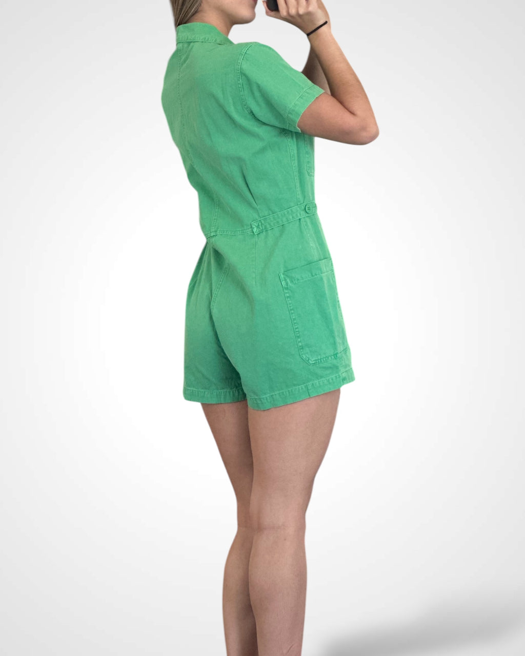 GREEN BUTTON UP ROMPER