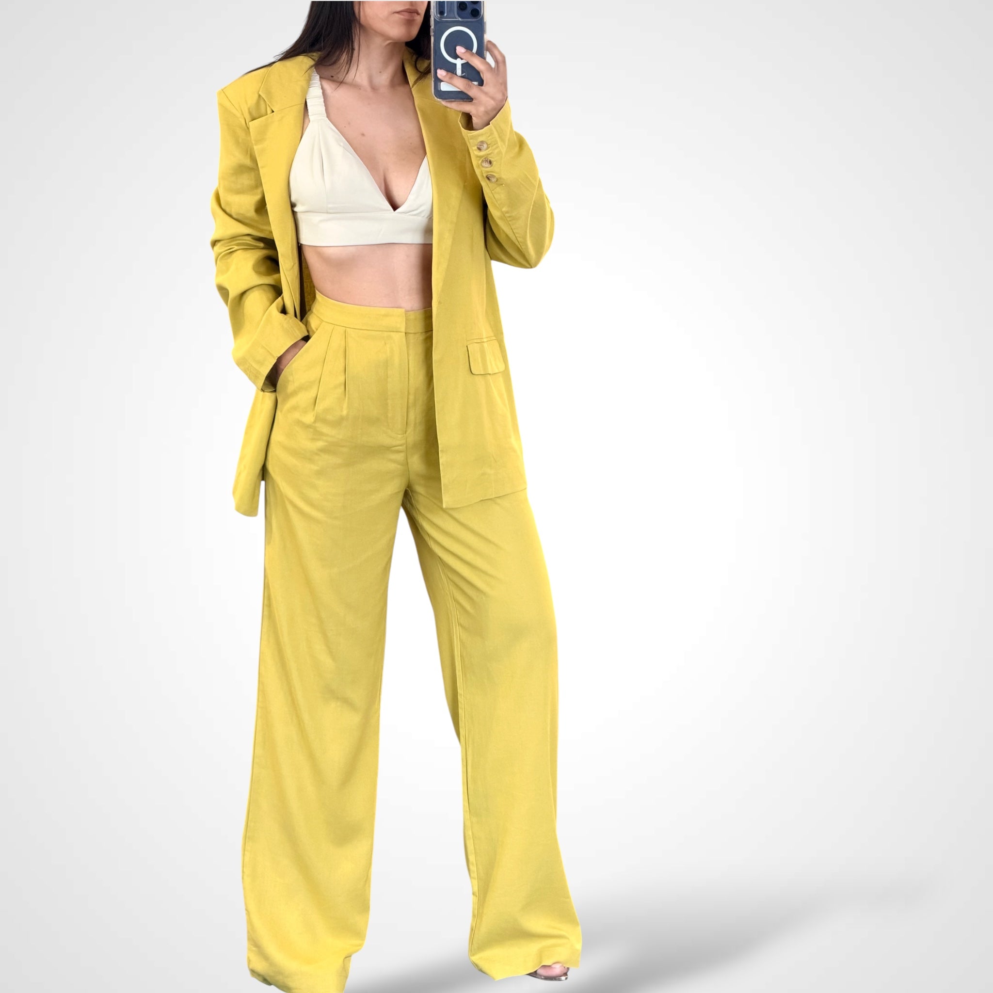 Blazer & Button Closure Pants Solid 2pc. Set•
