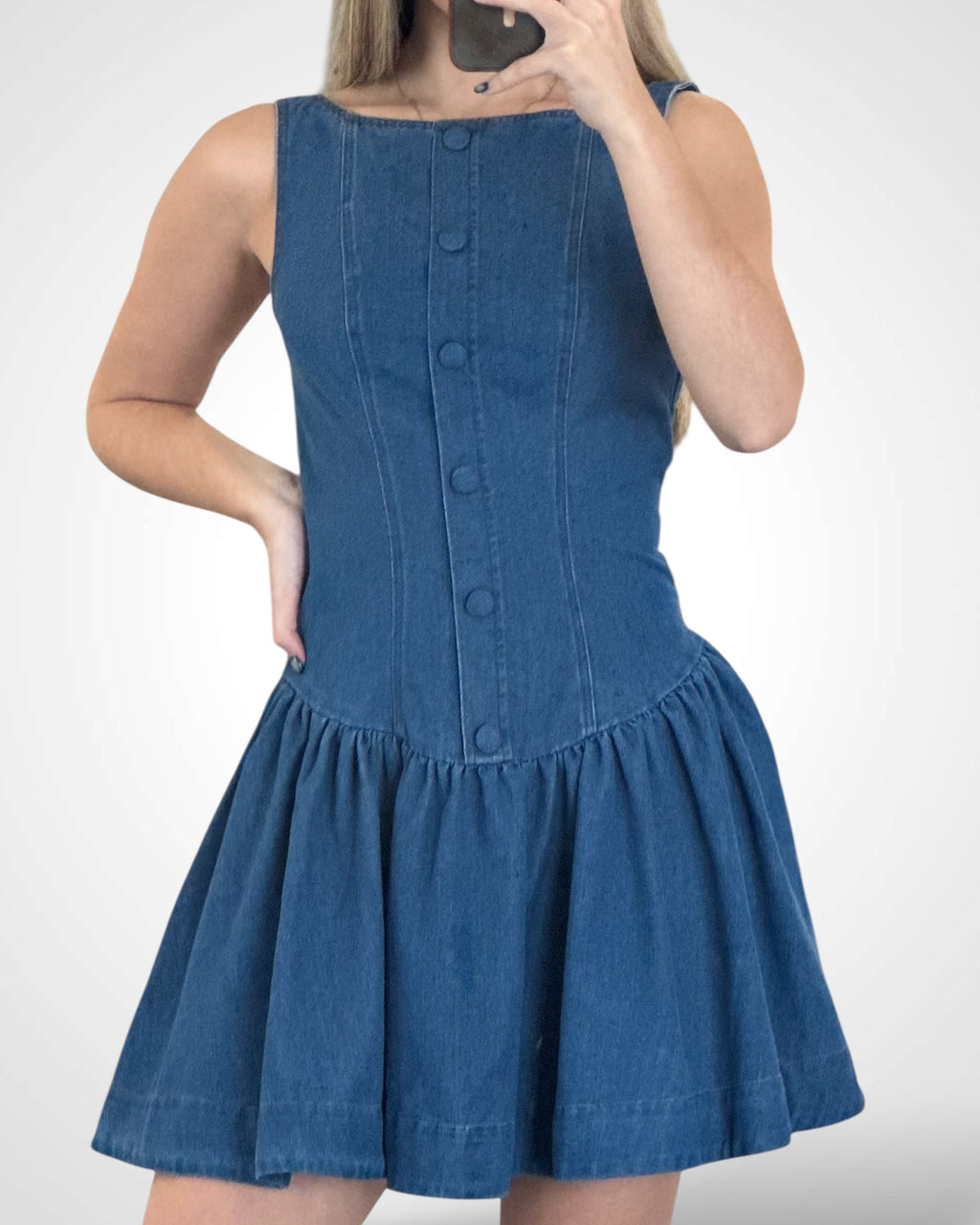 SJQ-Denim Button Front Low Waist Mini Dress