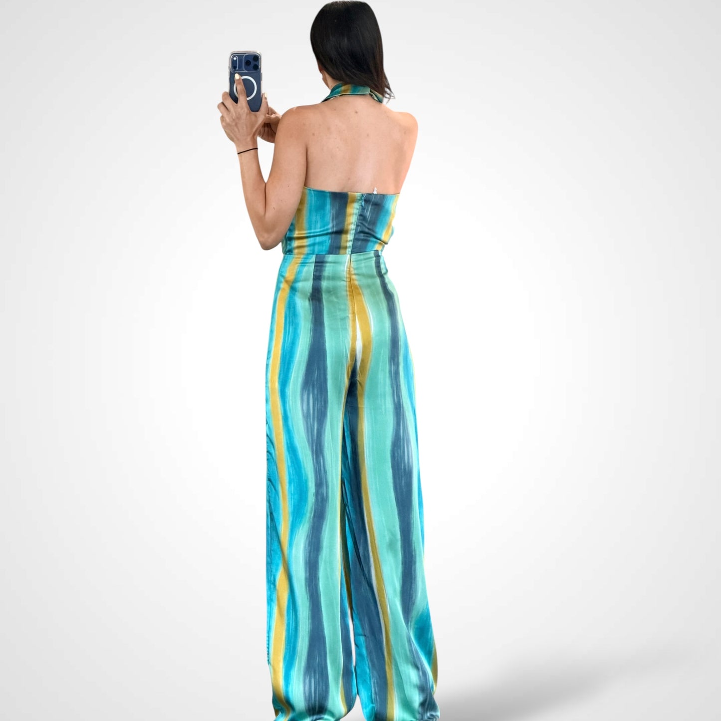 SJQ-TEXTURED STRIPE TIE FRONT JUMPSUIT