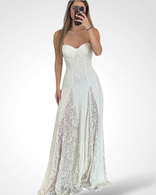 Floral Lace Godet Maxi Dress