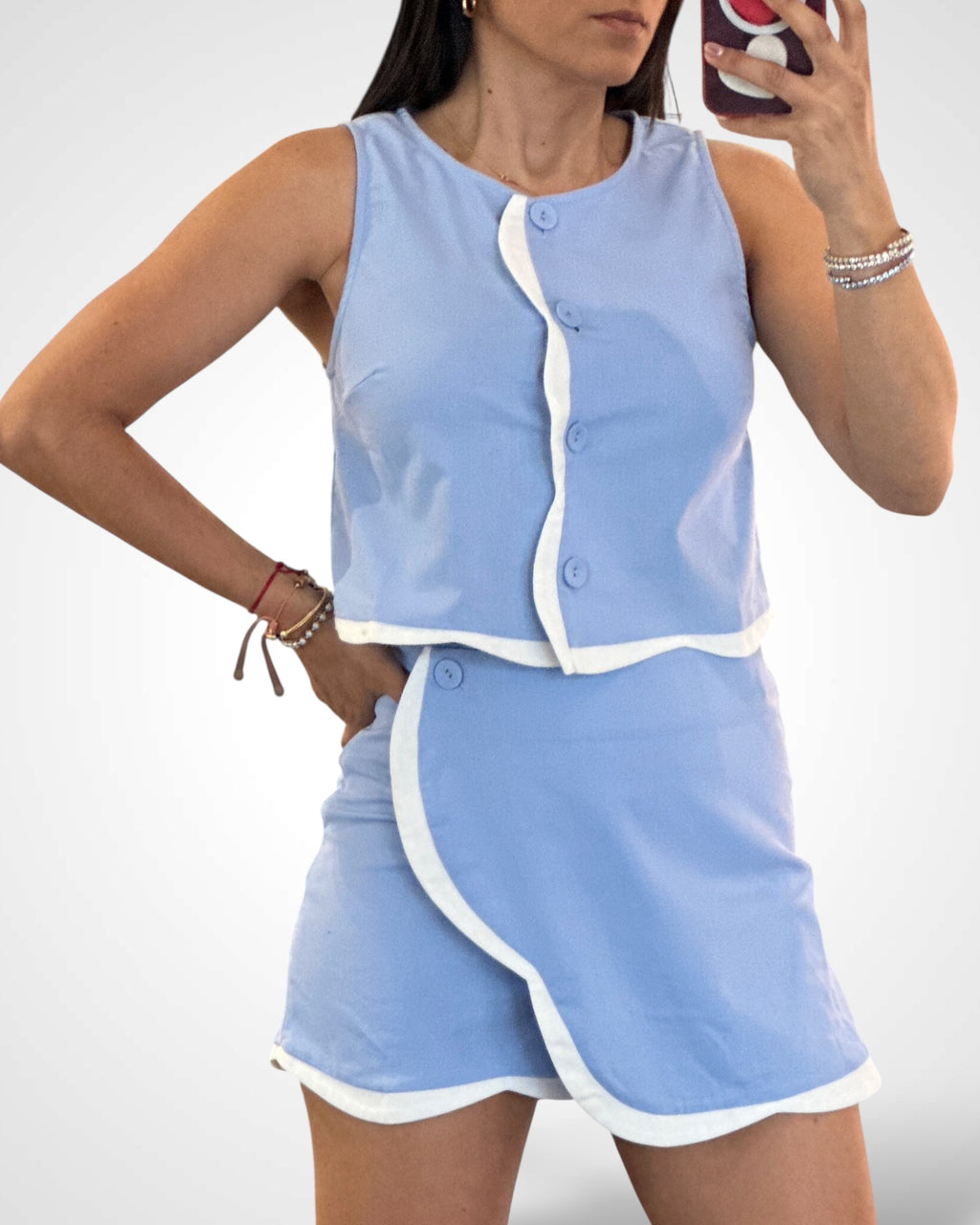 Contrast Scallop Edge Linen Set