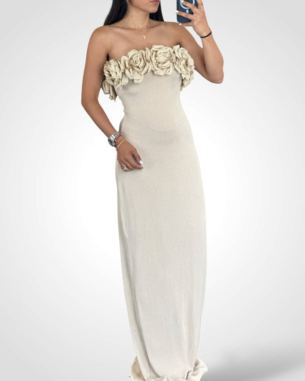 Natural Rose Bandeau Bodycon Dress