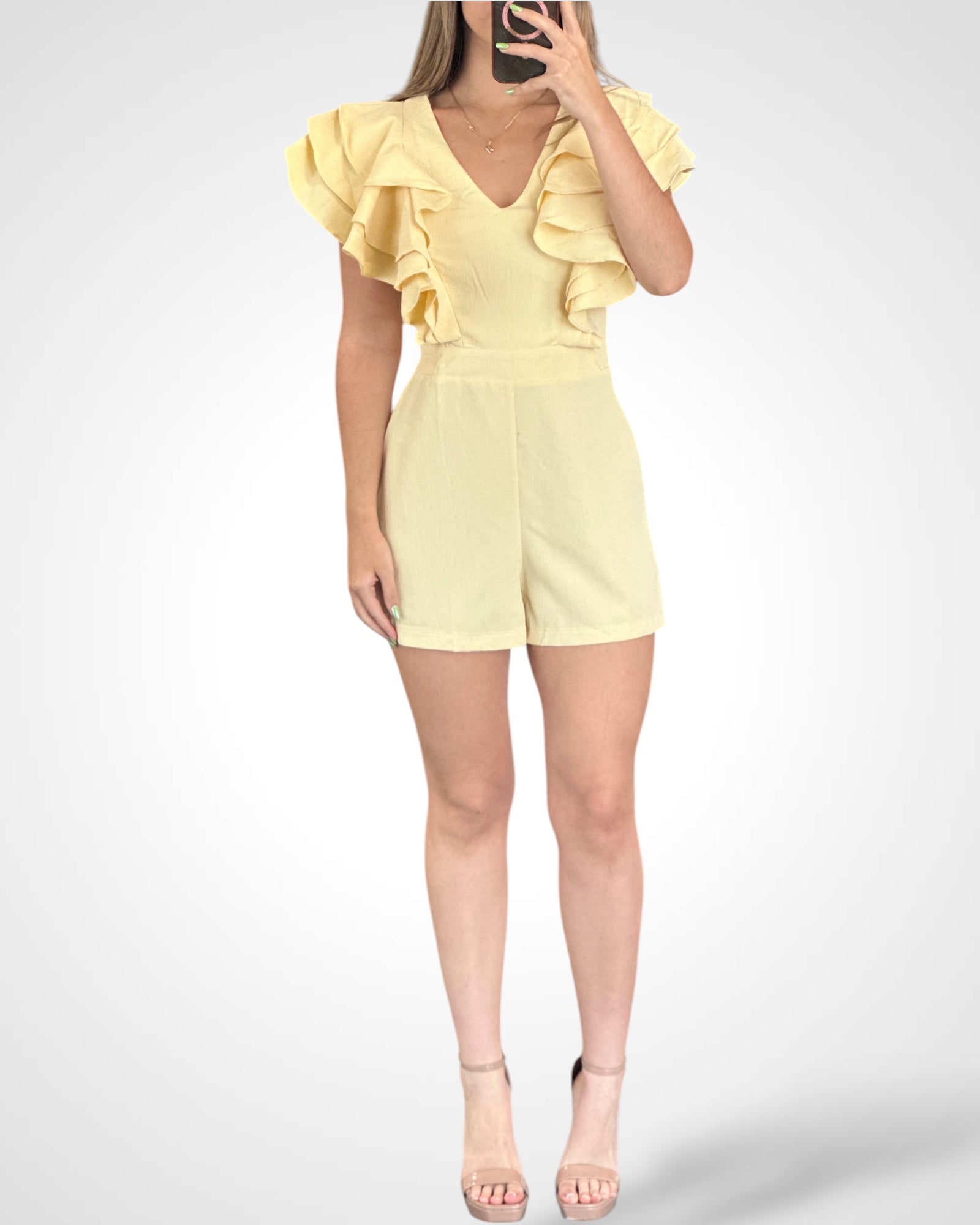 RUFFLED SLEEVES DETAILED WOVEN ROMPER