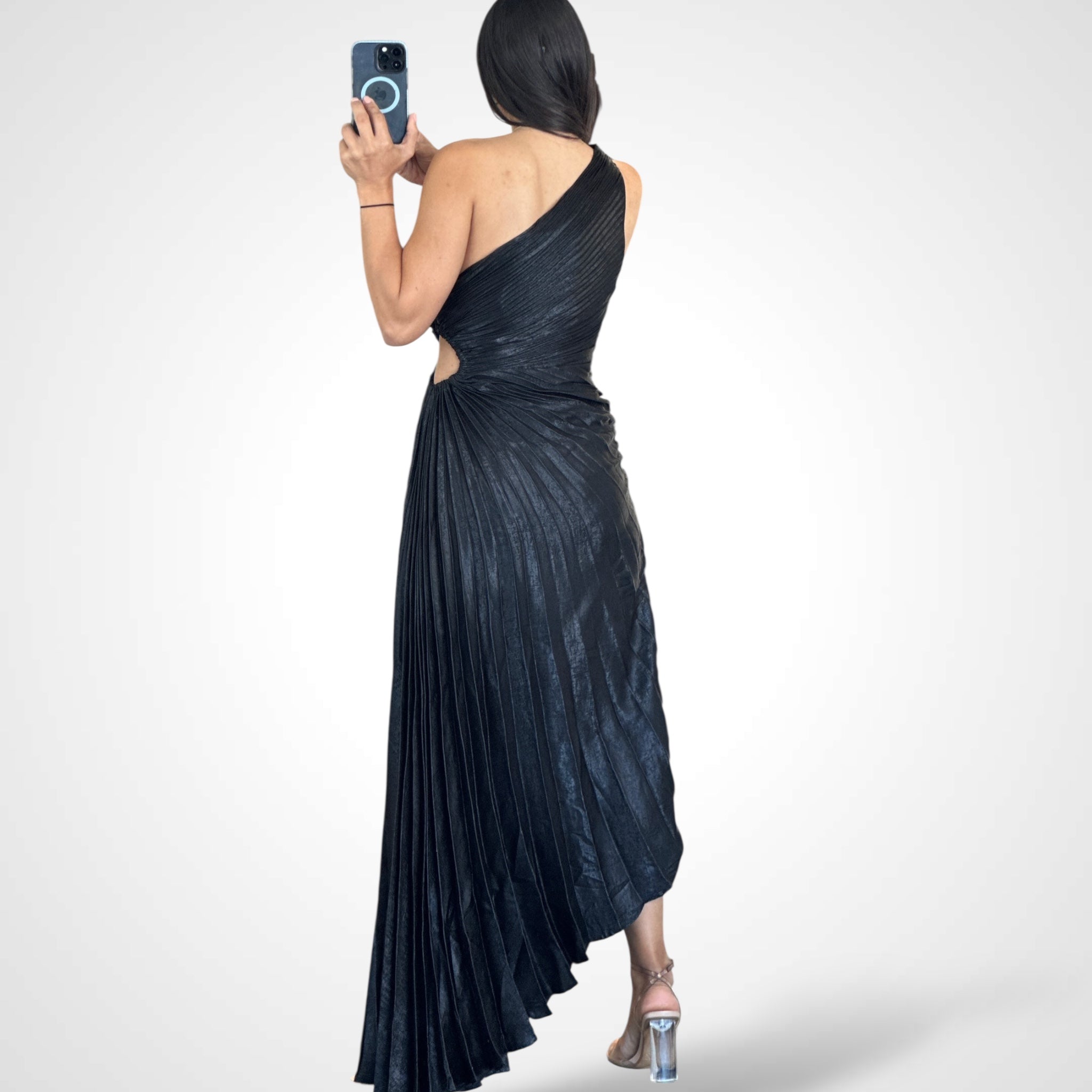 Black Metallic Pleated One S Dress