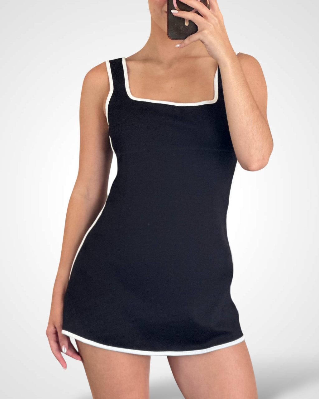 SCUBA CONTRAST MINI DRESS WITH SHORTS INSIDE
