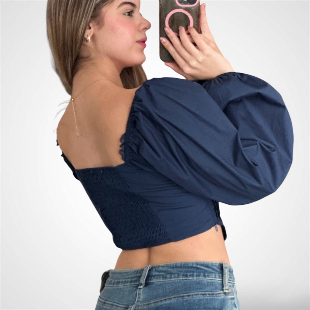 LACE TRIM DETAIL SMOCKED BACK CORSET CROP TOP•-2