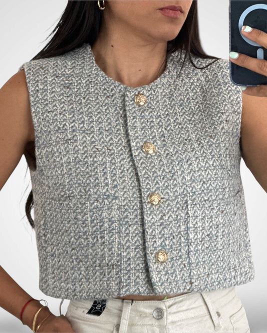 TWEED FRONT POCKET CROP VEST