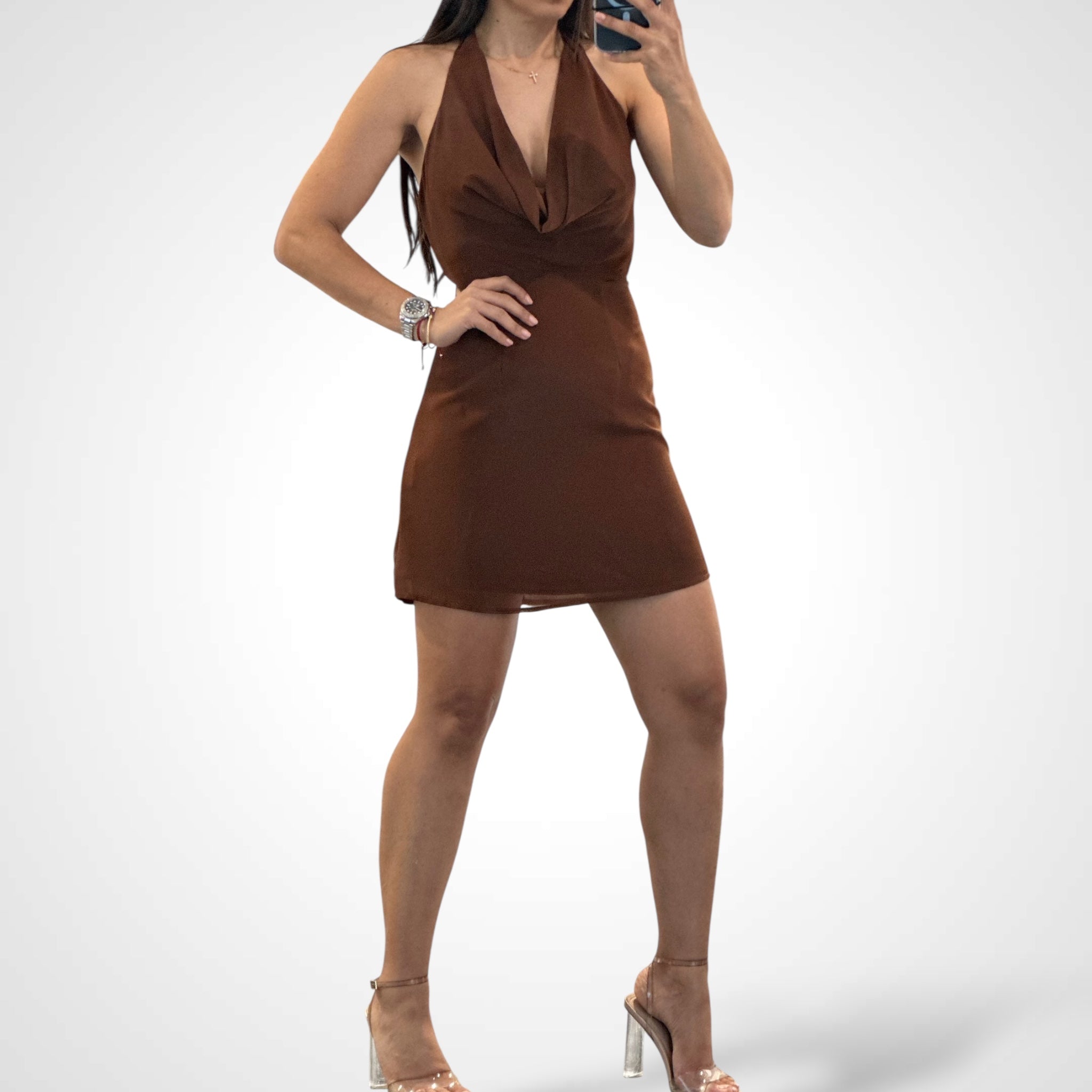 Cowl Drape Mini Dress•-2