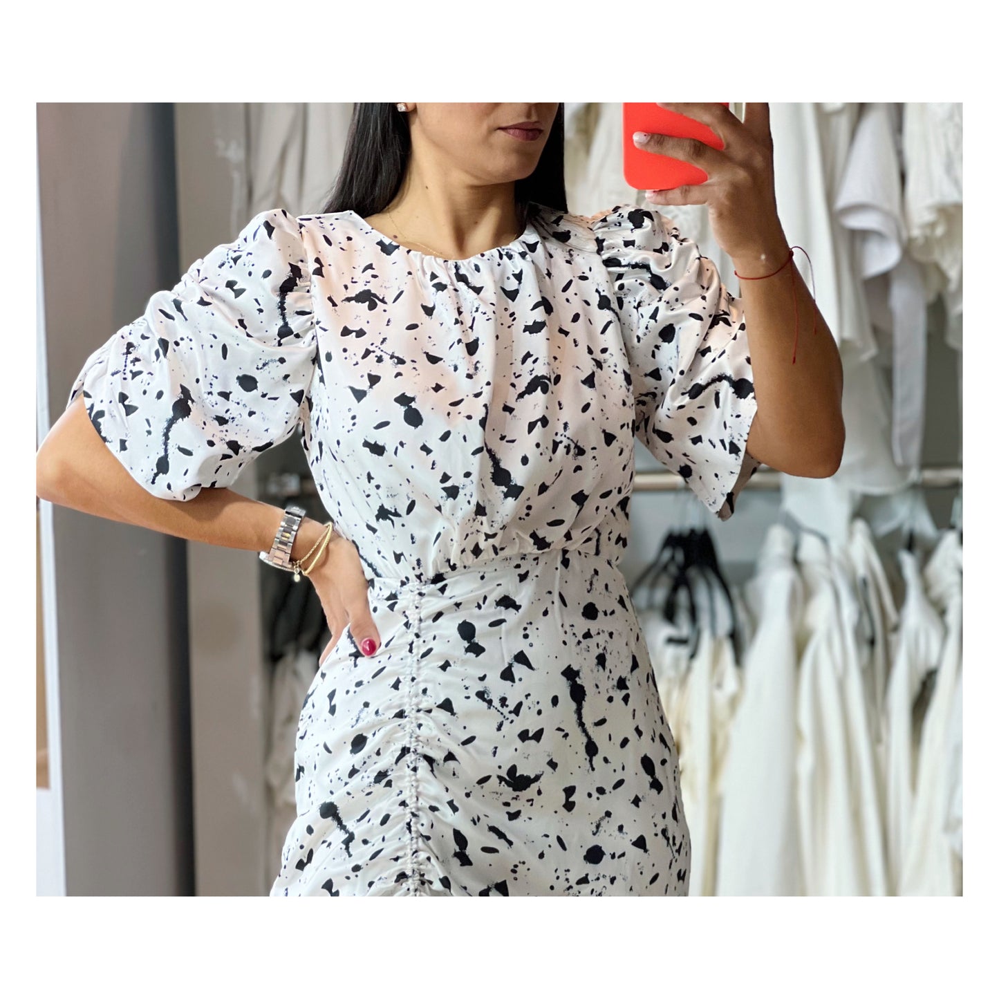 Short Sleeve Ruched Drawstring Detail Midi Dress