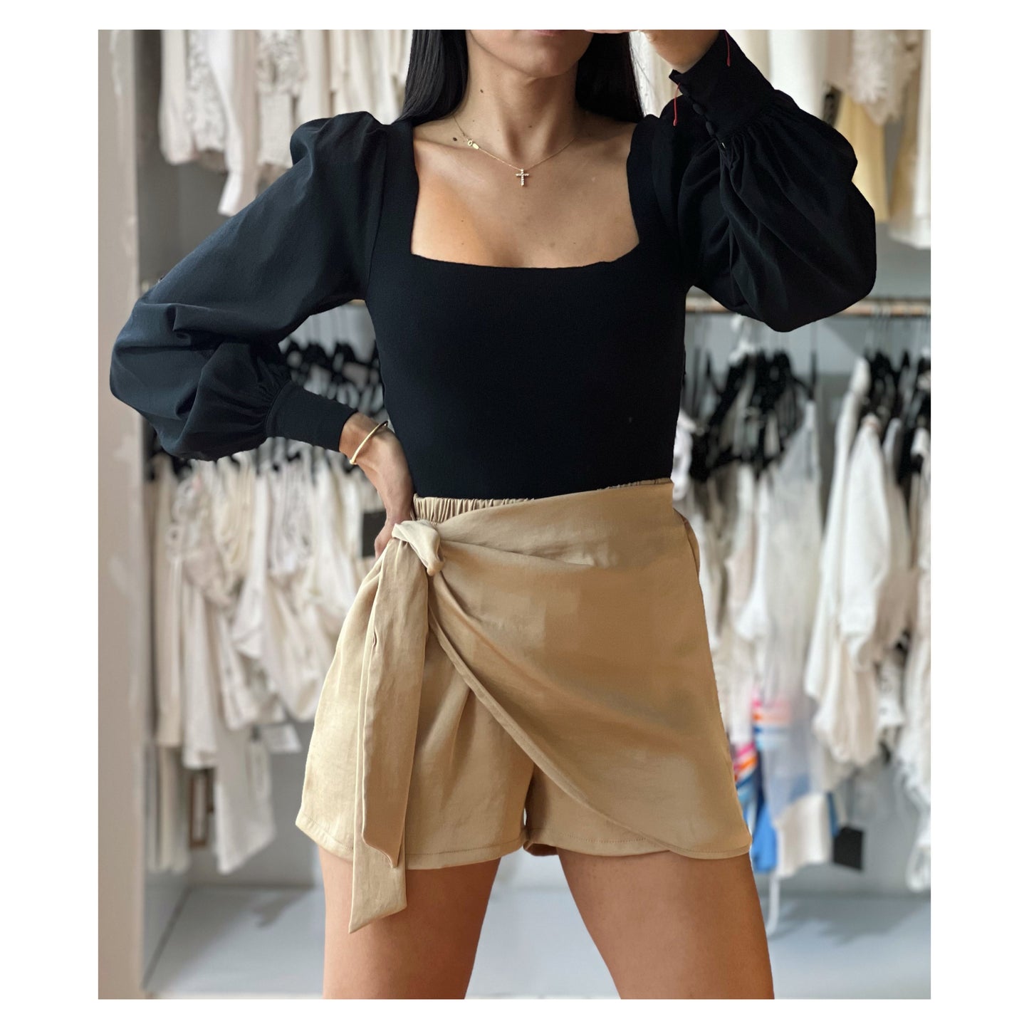 Washed Poly Silk Side Tie Skort Shorts