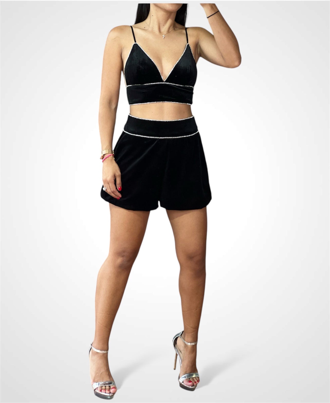Rhinestone Trim Short•-2