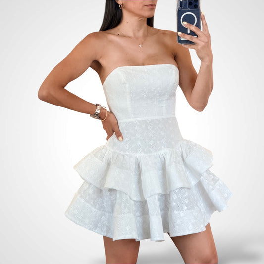 EYELET EMBROIDERY MINI DRESS