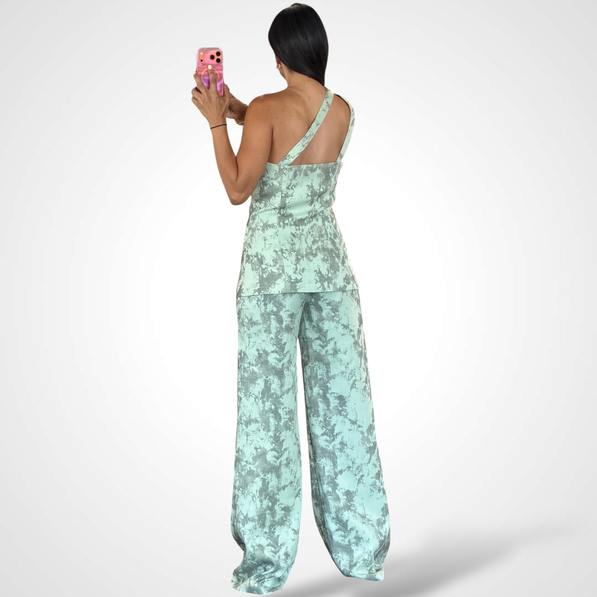 One Shoulder Buttoned Vest Set-3