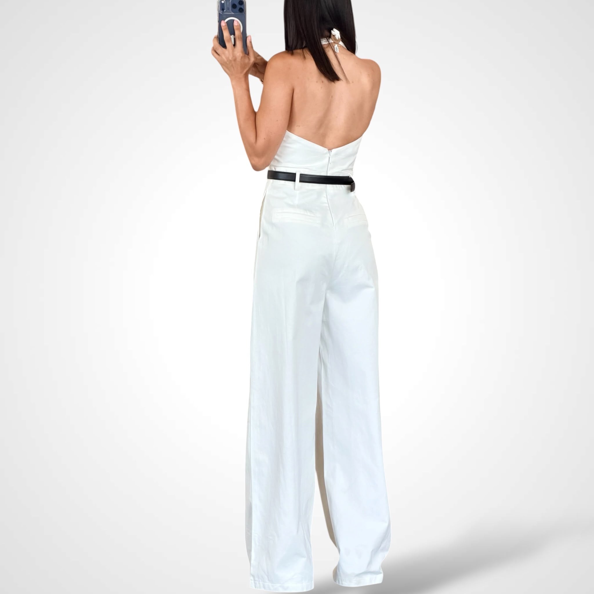 White Jumpsuit Contrasting Belt-3