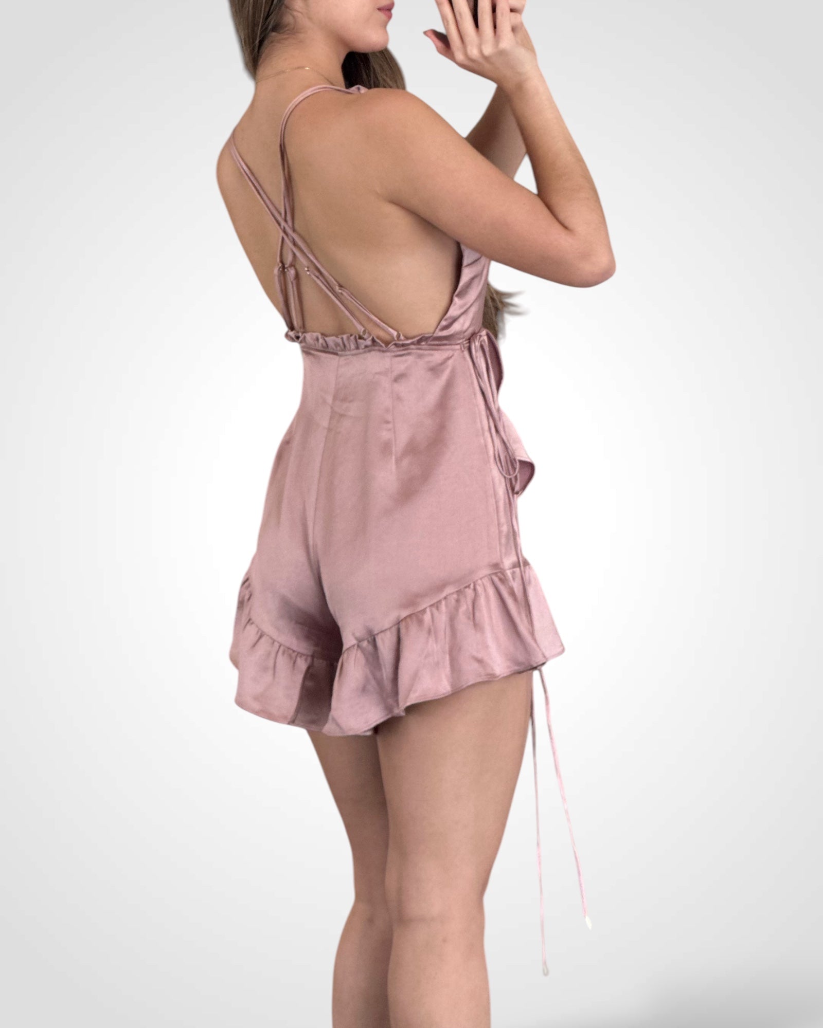 Satin Overwrap Romper•-3