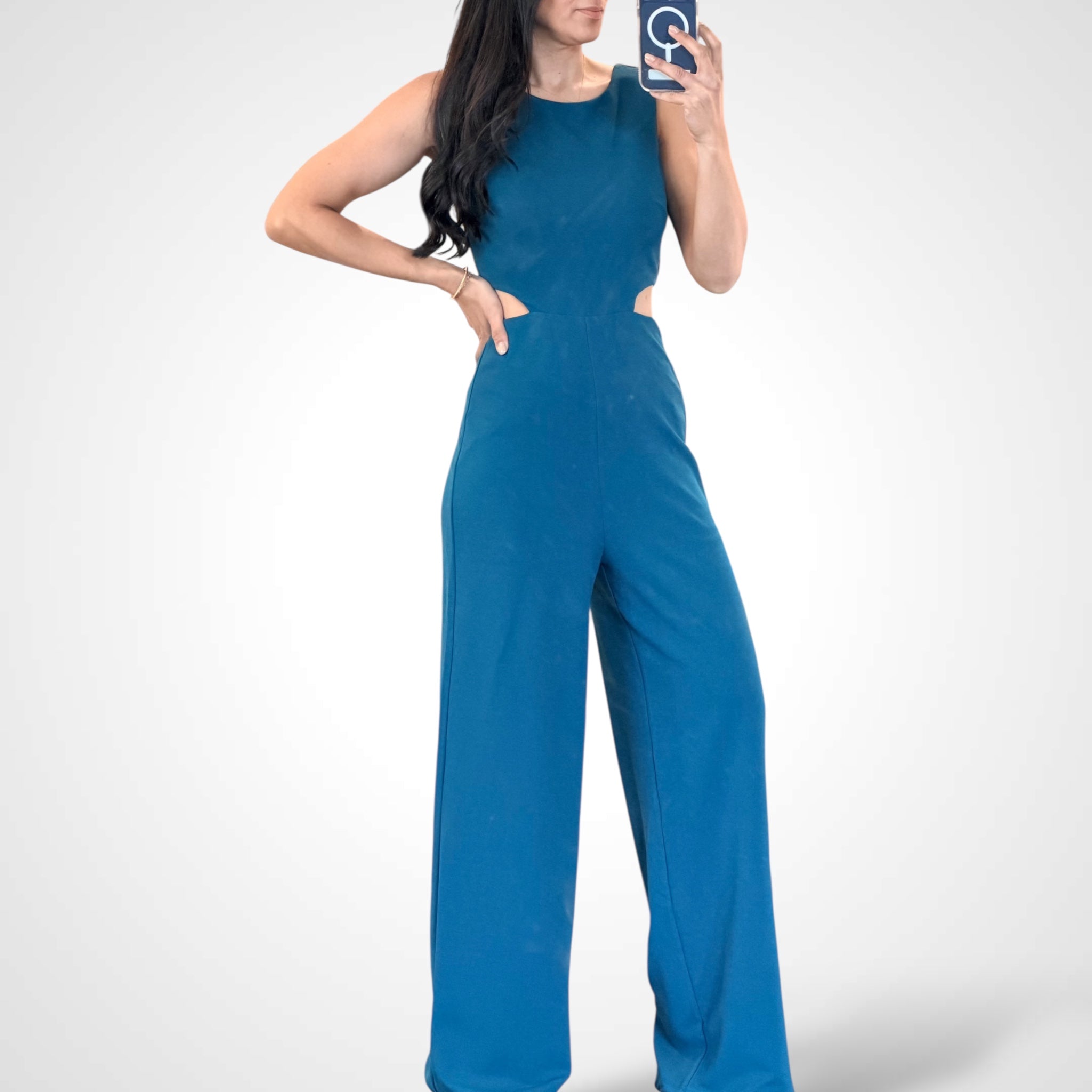 Sleeveless Jumpsuit featuring cheeky side cutouts•