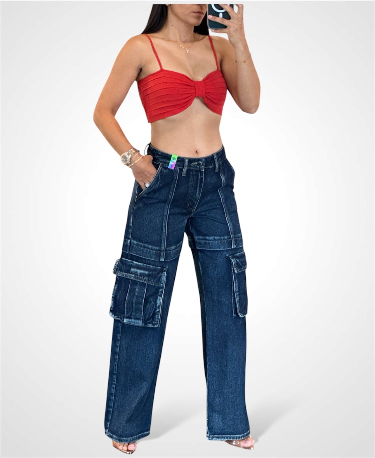 Dark Stone Cargo Pocket Jeans•-2