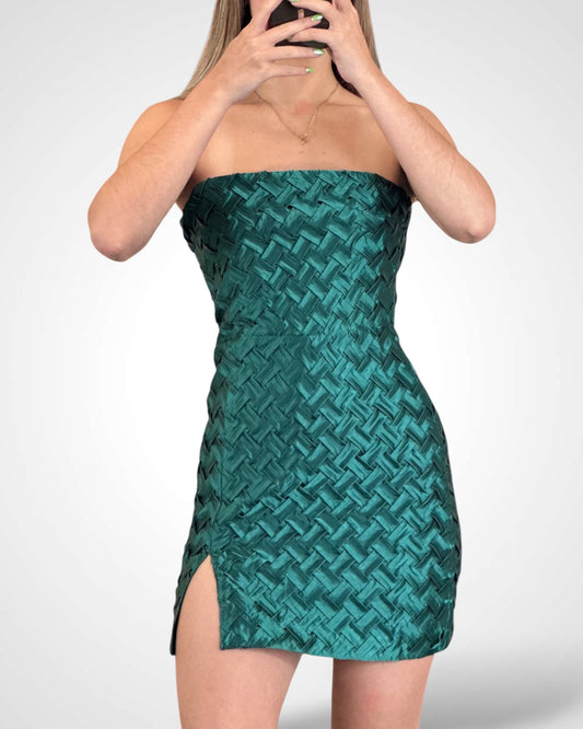 Square pattern tube mini dress (HUNTER GREEN)