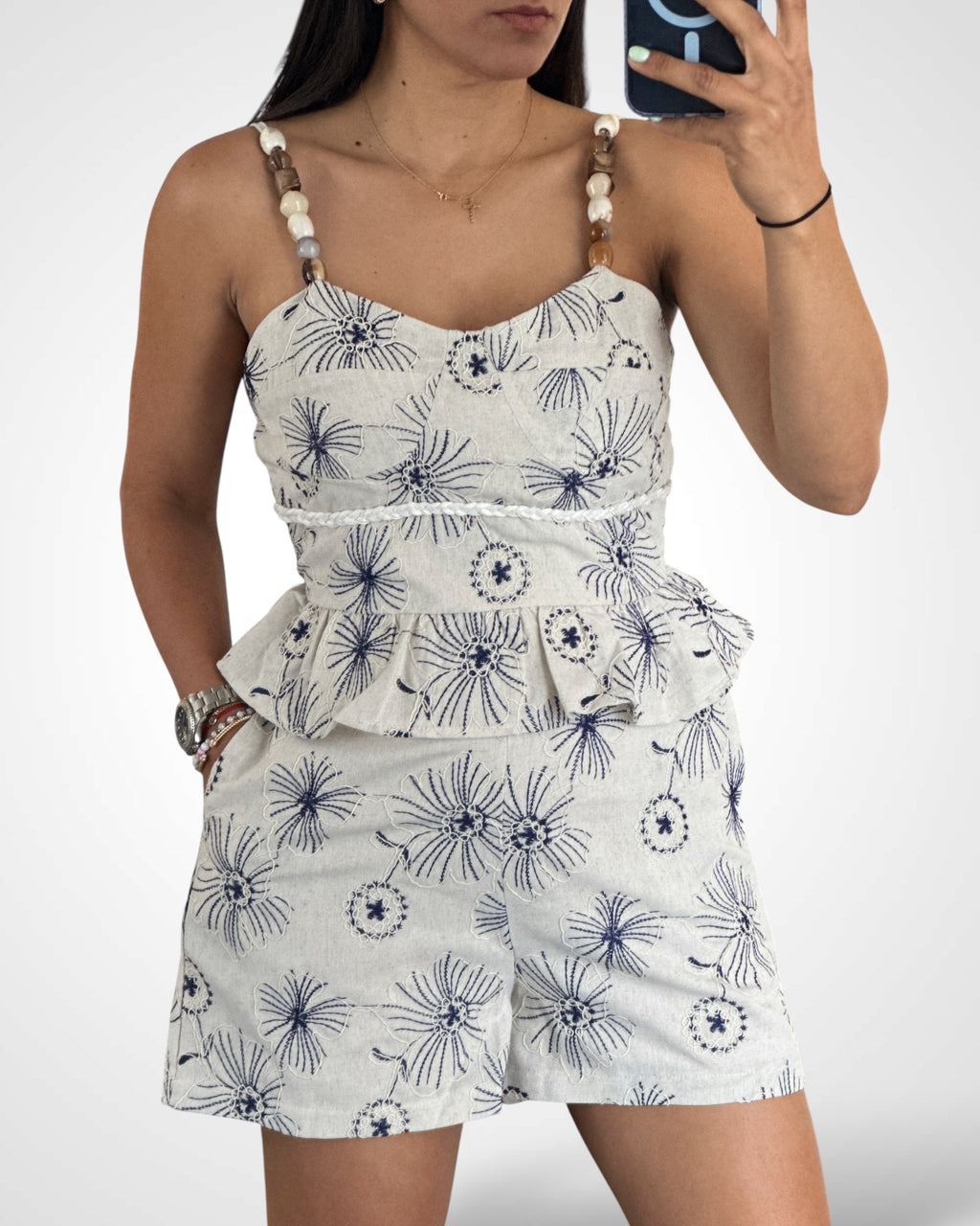 BLUE FLOWERS BEIGE SET