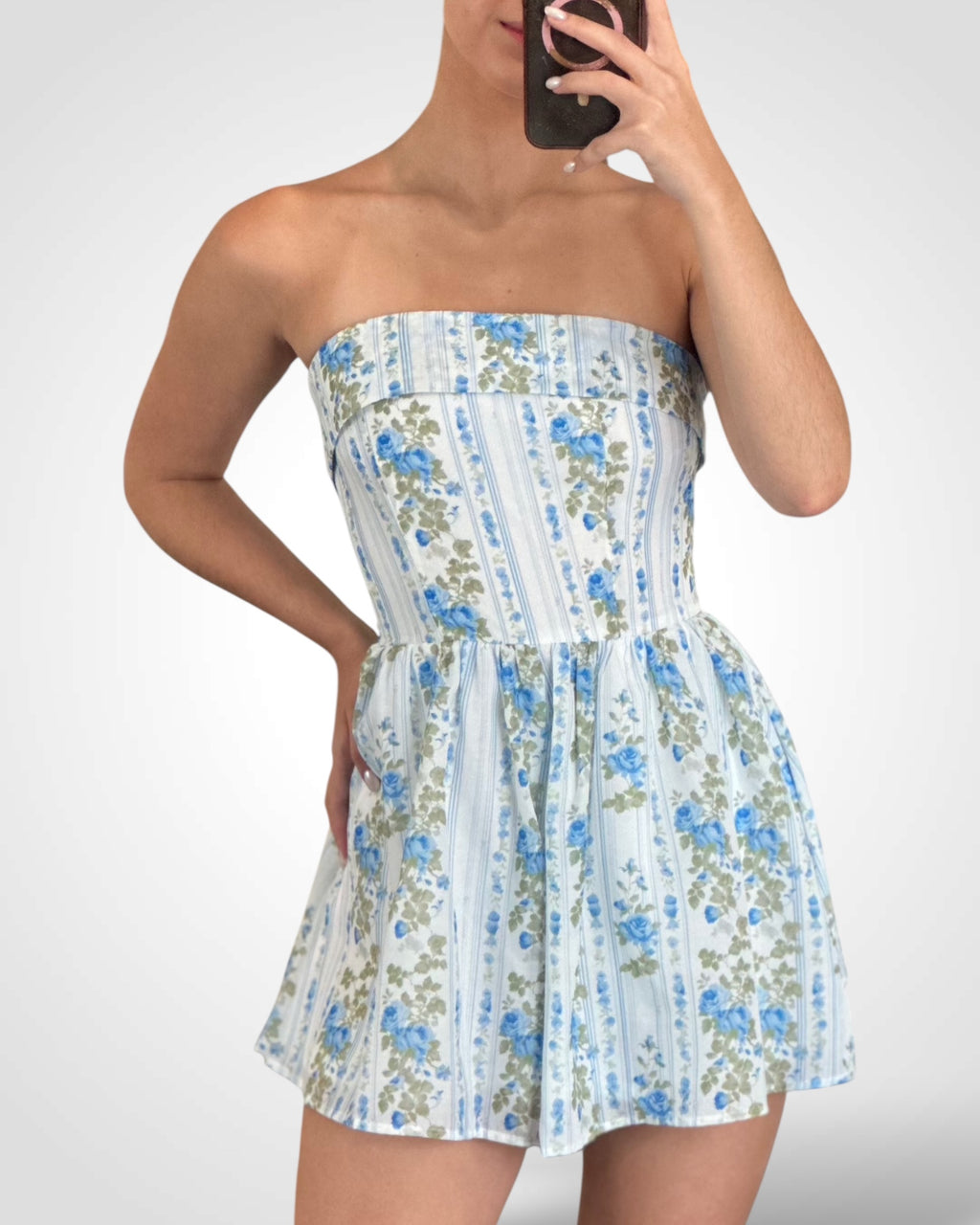 FLORAL PRINTED BACK SMOCKED TUBE TOP ROMPER