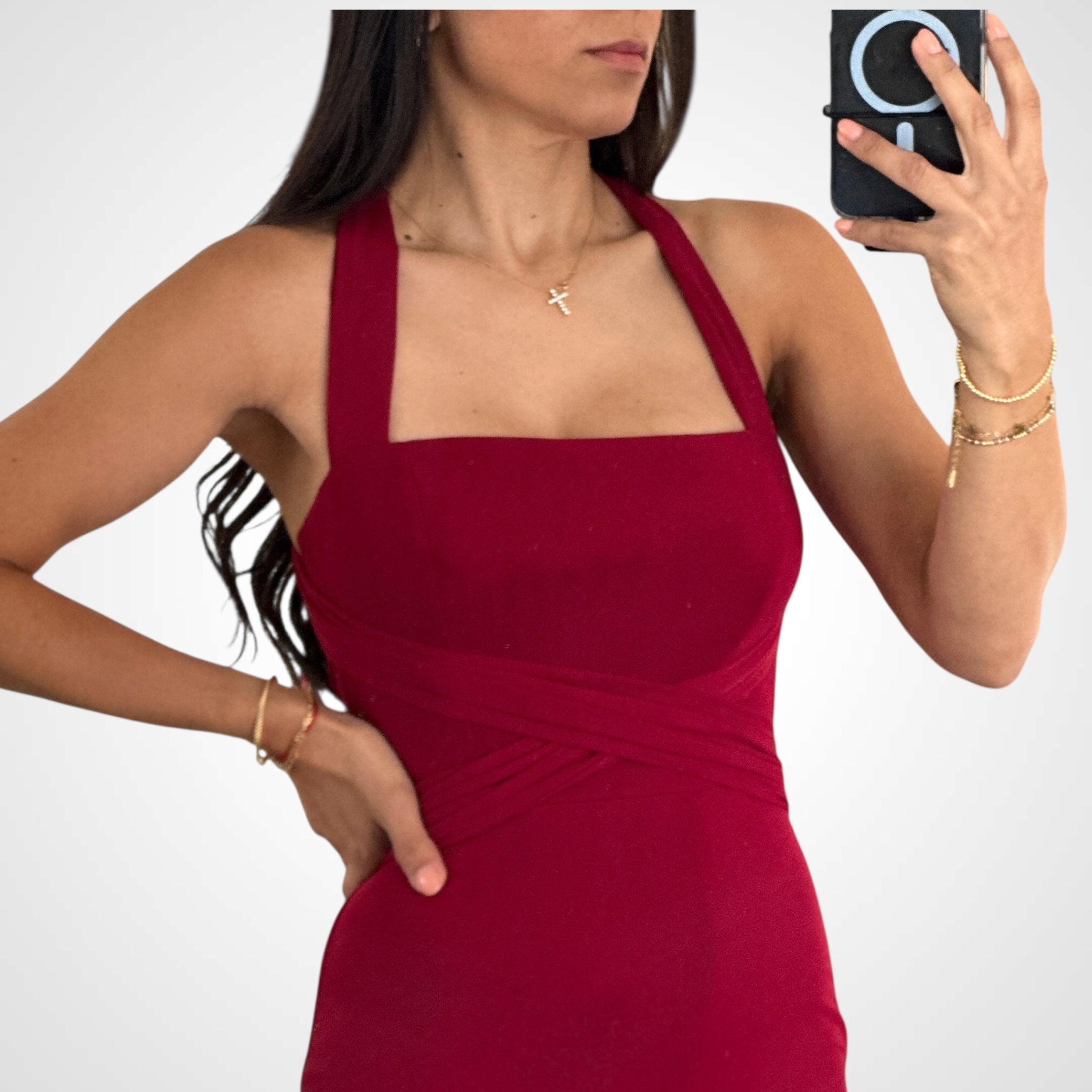 Elegant Mesh Halter Maxi Dress