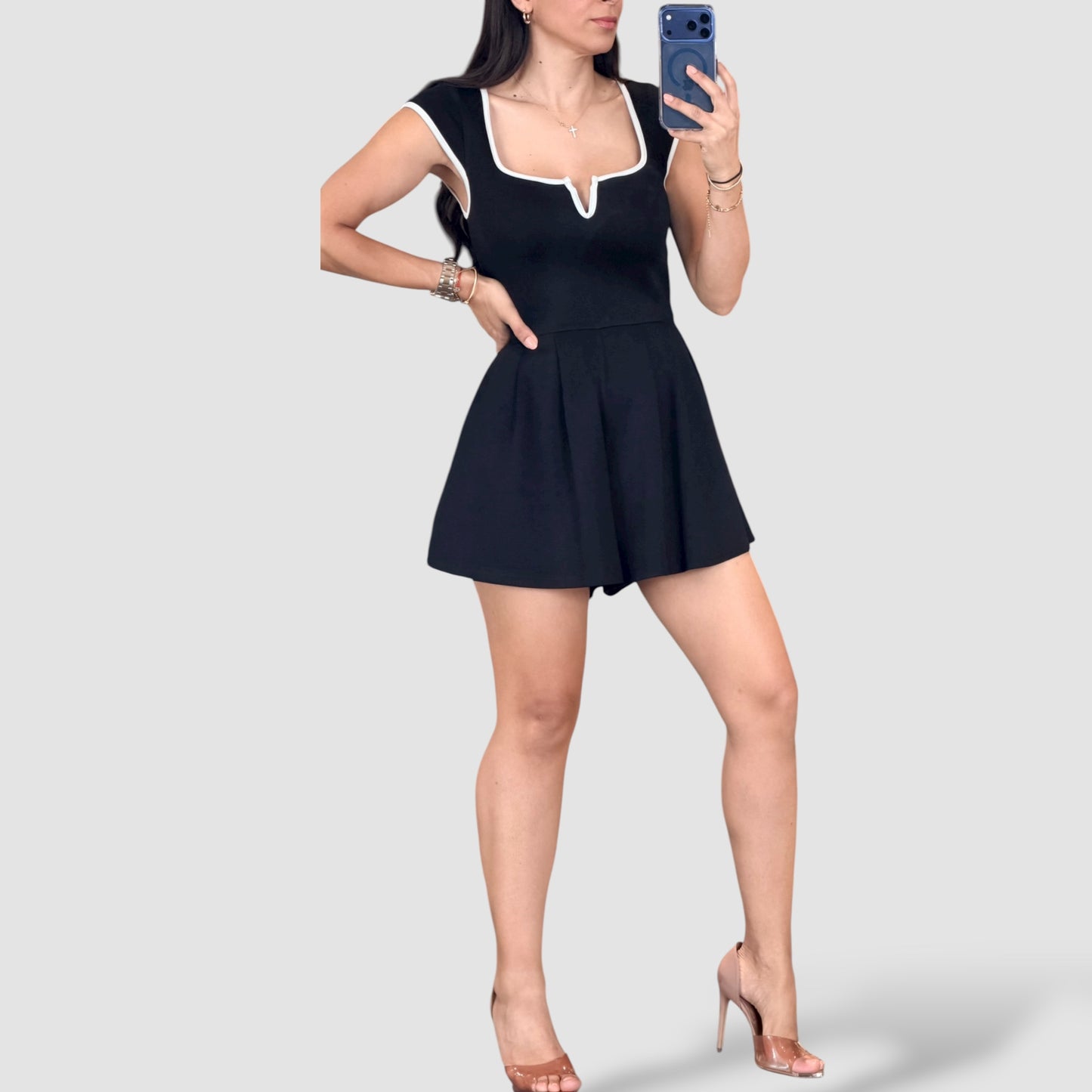 SCUBA SQUARE NECKLINE ROMPER