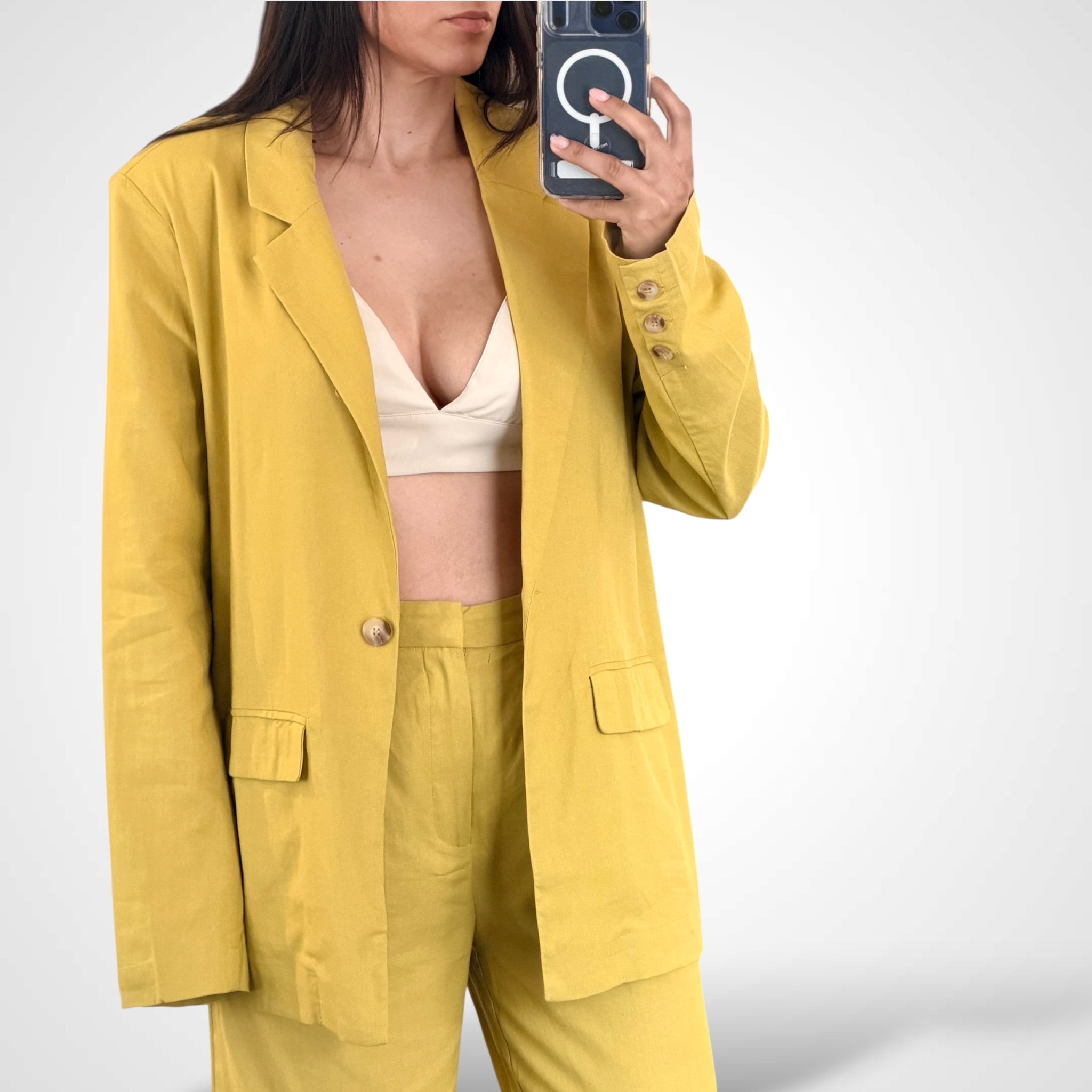 Blazer & Button Closure Pants Solid 2pc. Set•-2