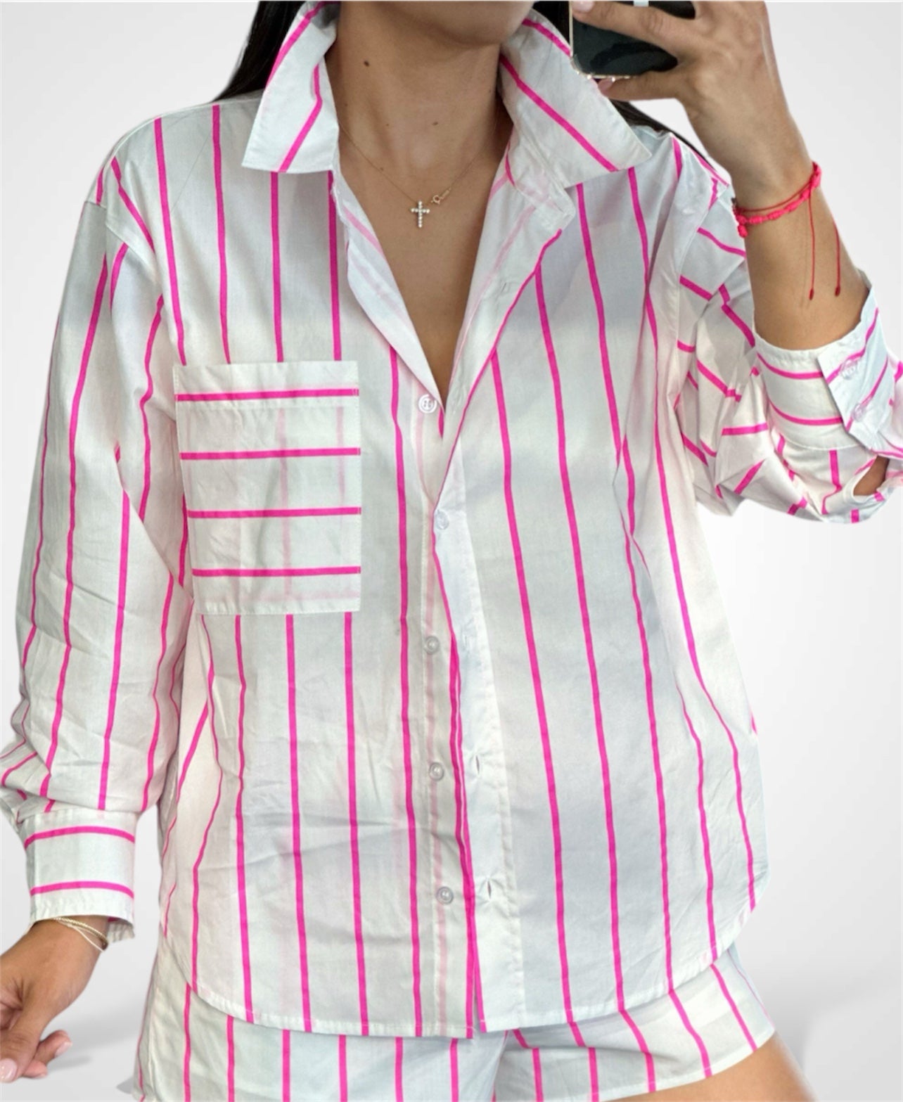 Striped Poplin Down Shirt-1