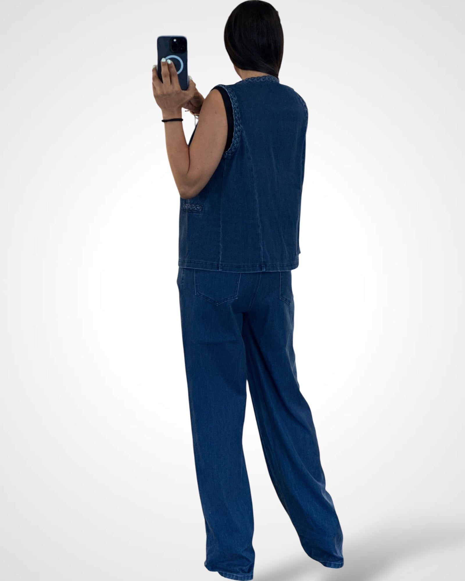 BRAIDED DENIM VEST AND PANTS SET