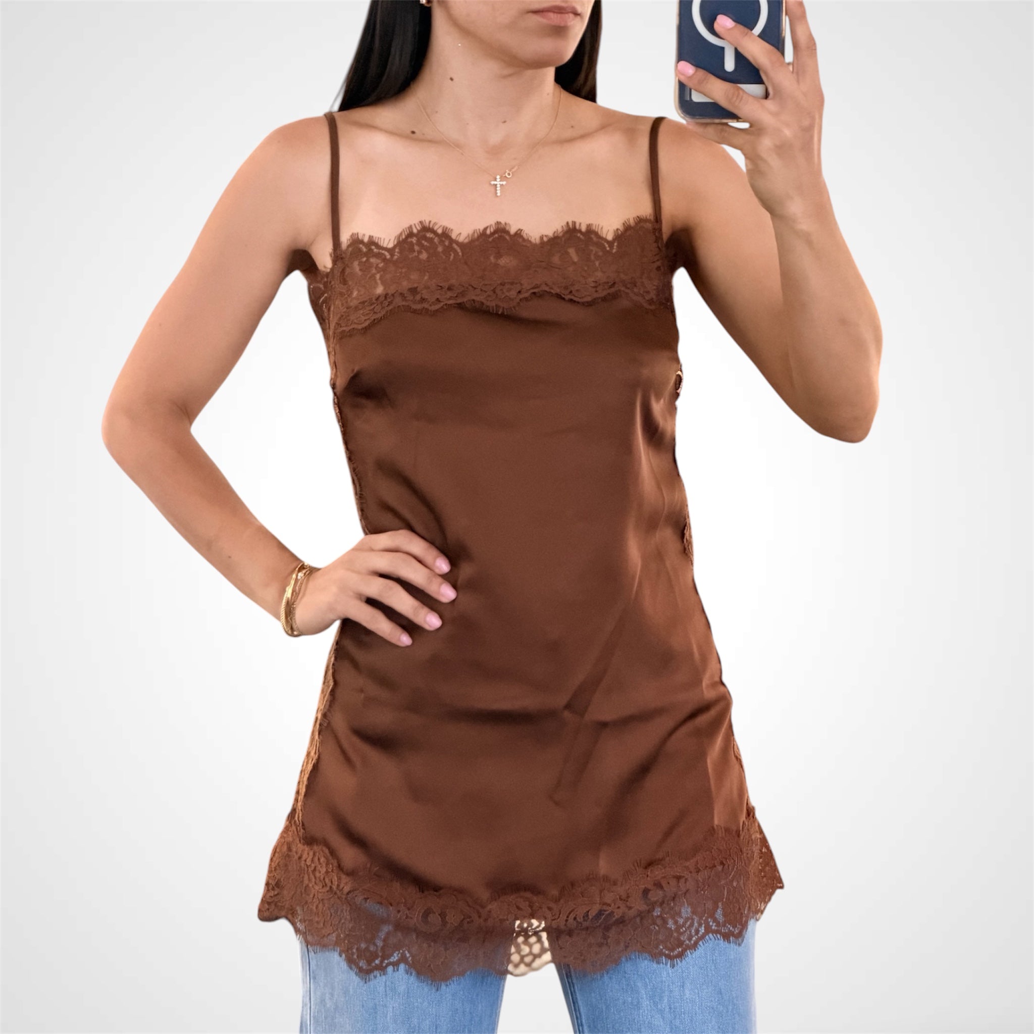 CONTRAST LACE SATIN CAMI WITH ADJUSTABLE STRAPS-1