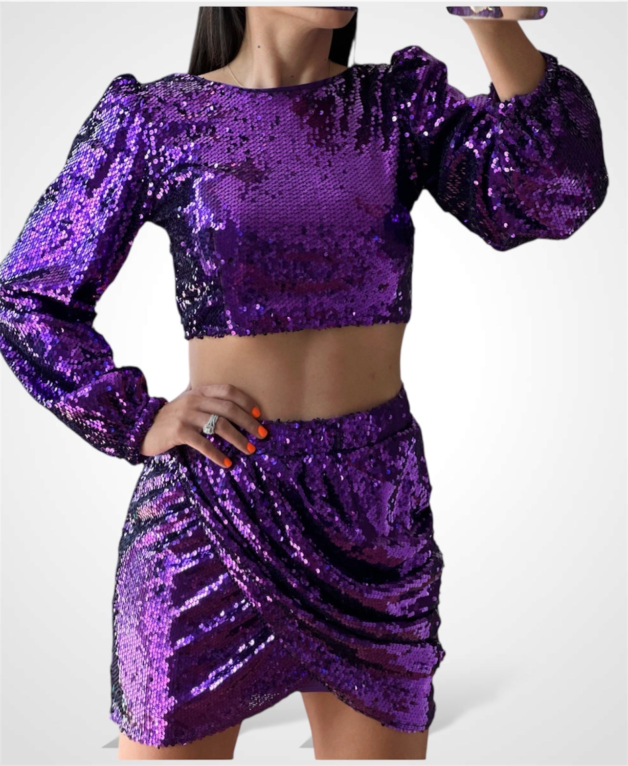 Sequin Violet Mini Skirt•-2