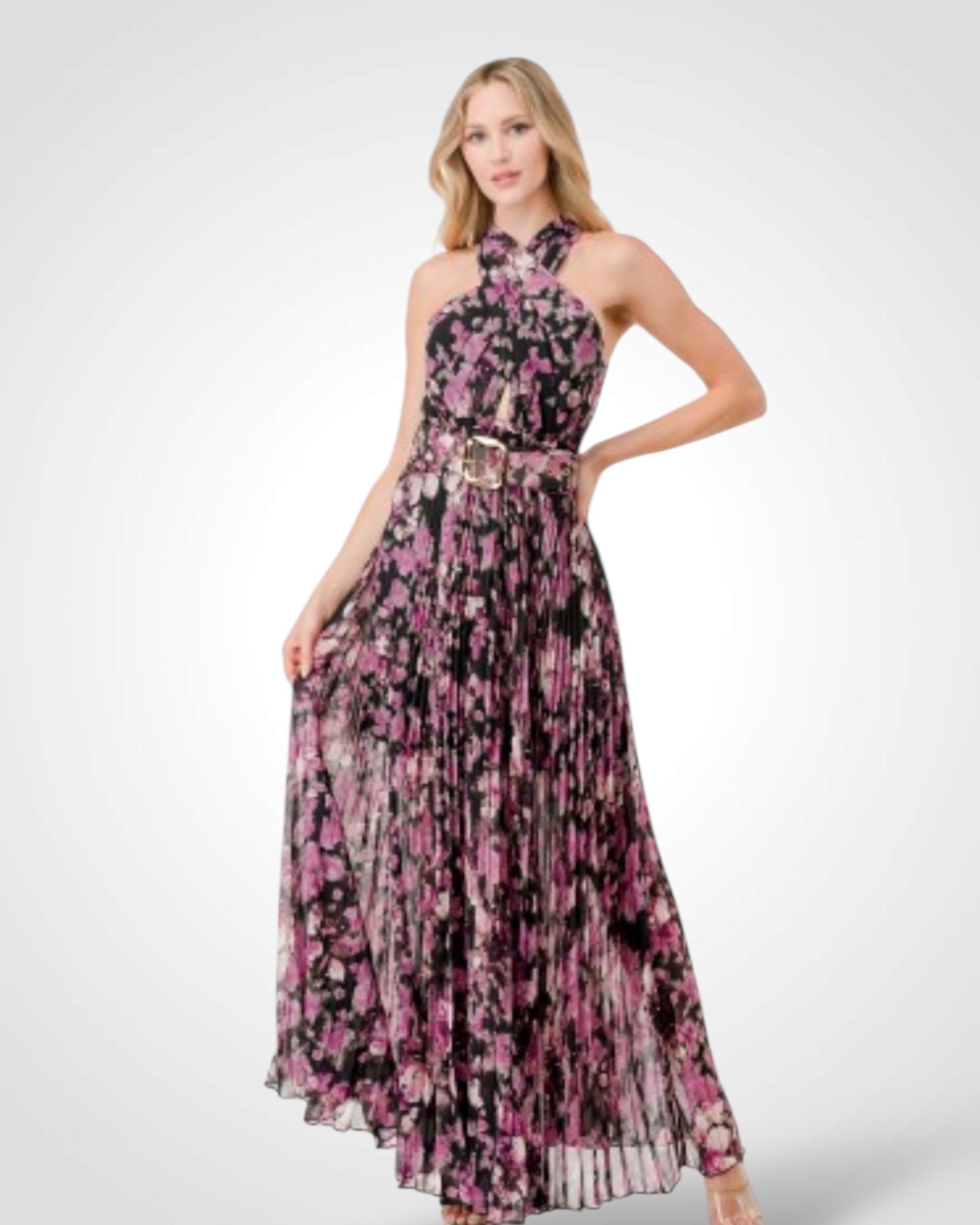 Floral Print Pleats Maxi Dress-3