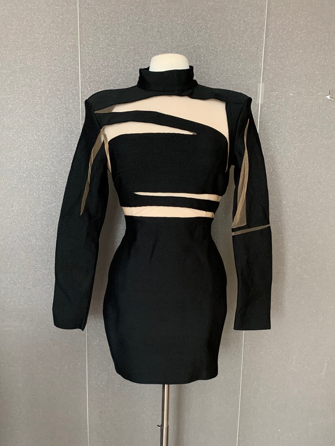 Mesh Detail Mini Dress•-1