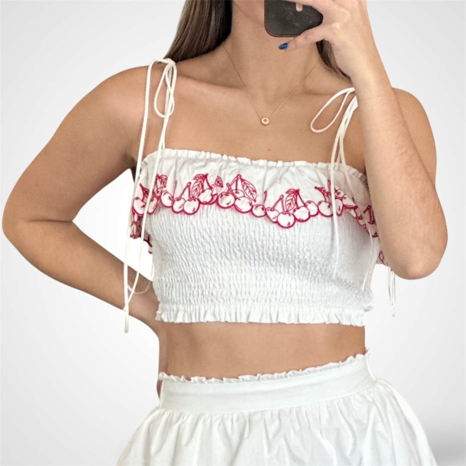 EMBROIDERY TIERED MAXI SKIRT & EMBROIDERY SMOCKED TOP SET•-2
