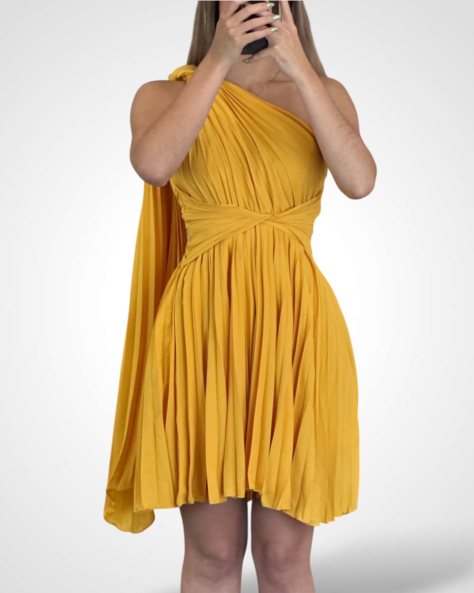 One Shoulder Pleats Short Dress