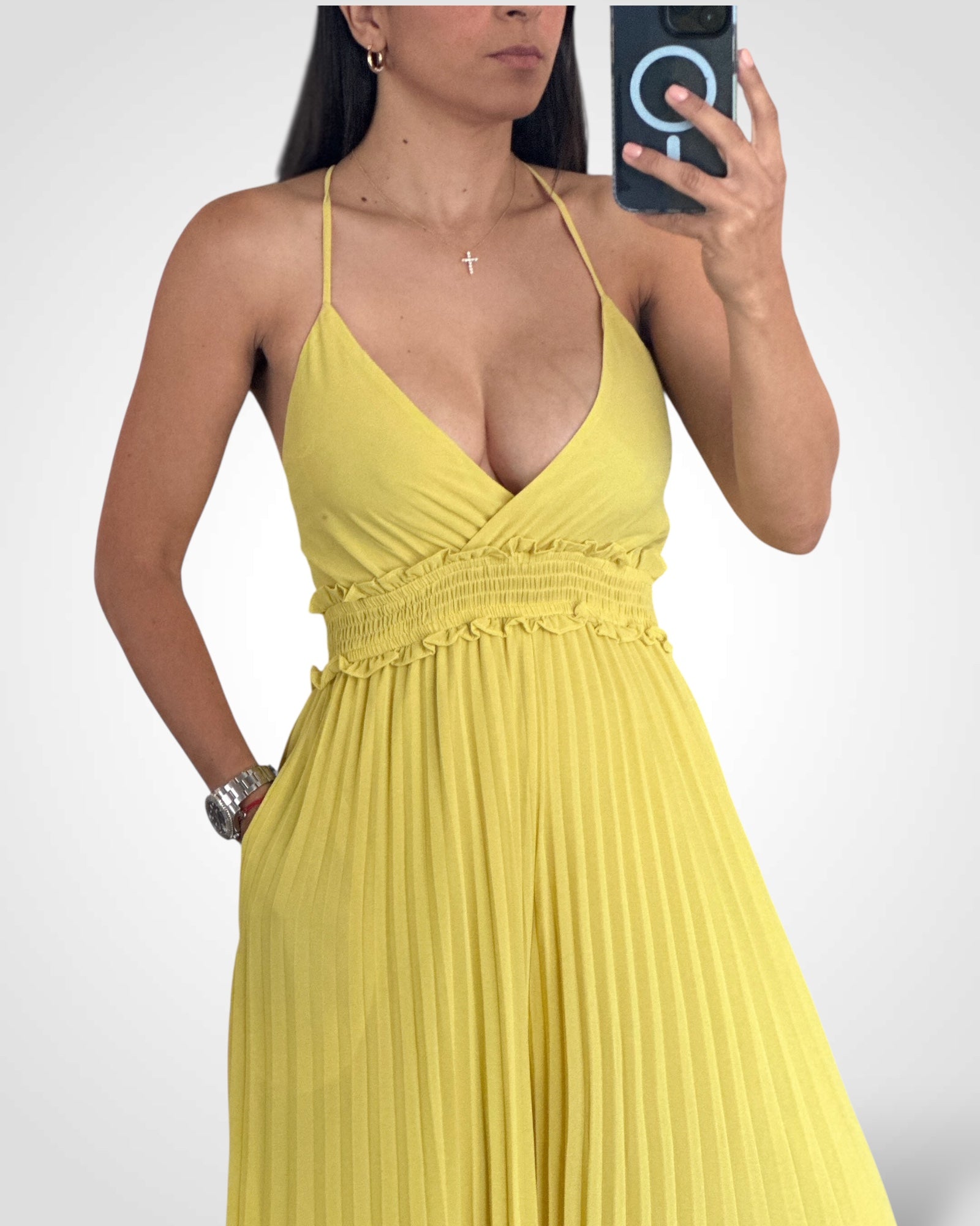 Pleats Detail Jumpsuit (YELLOW)